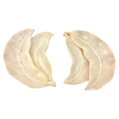 Vintage Italian Alabaster Leaf Dishes - Pair of Sculptural Catchall Bowls