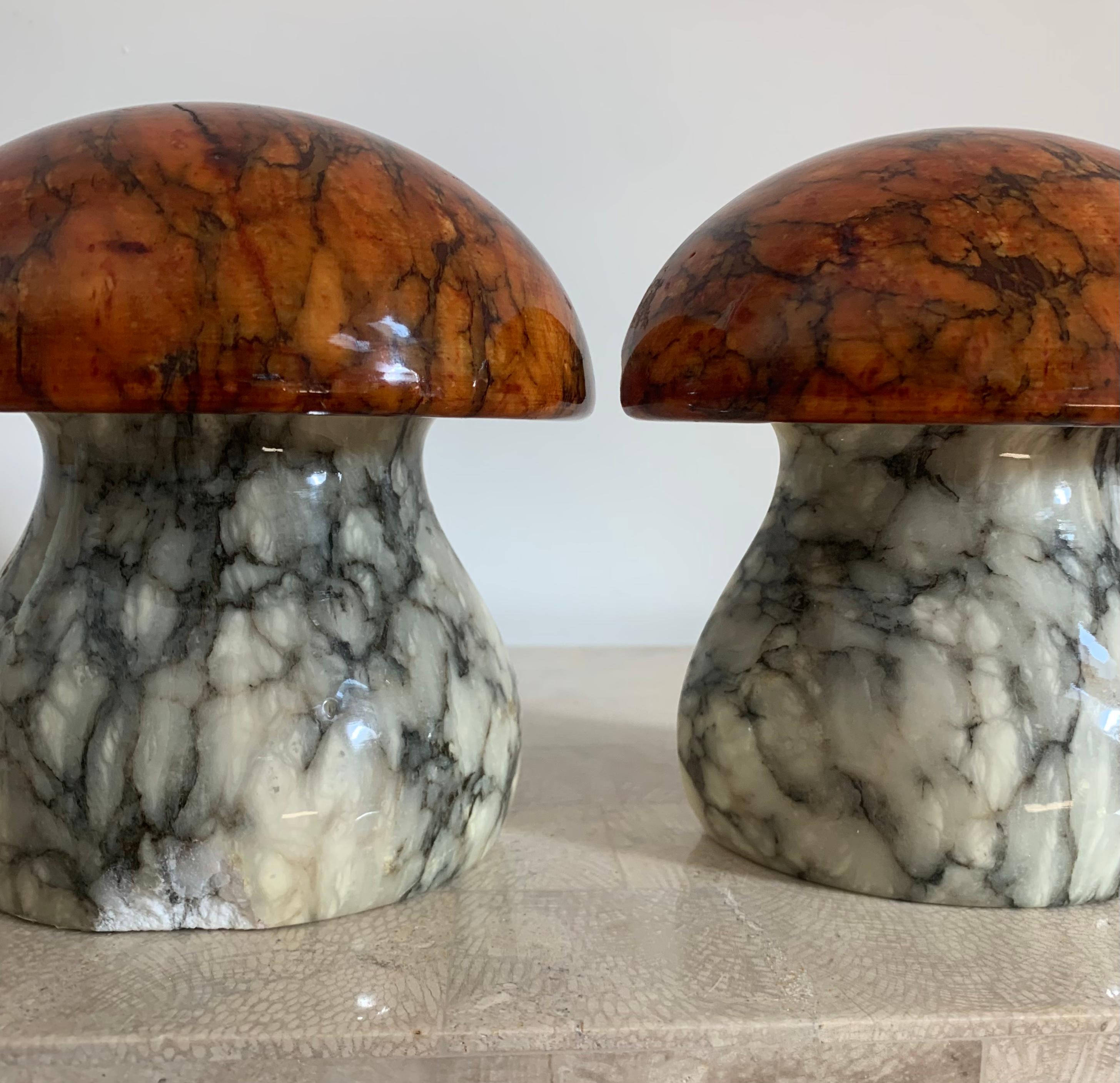 Vintage Italian Alabaster Marble Mushroom Bookends by ABF, 1960s 1