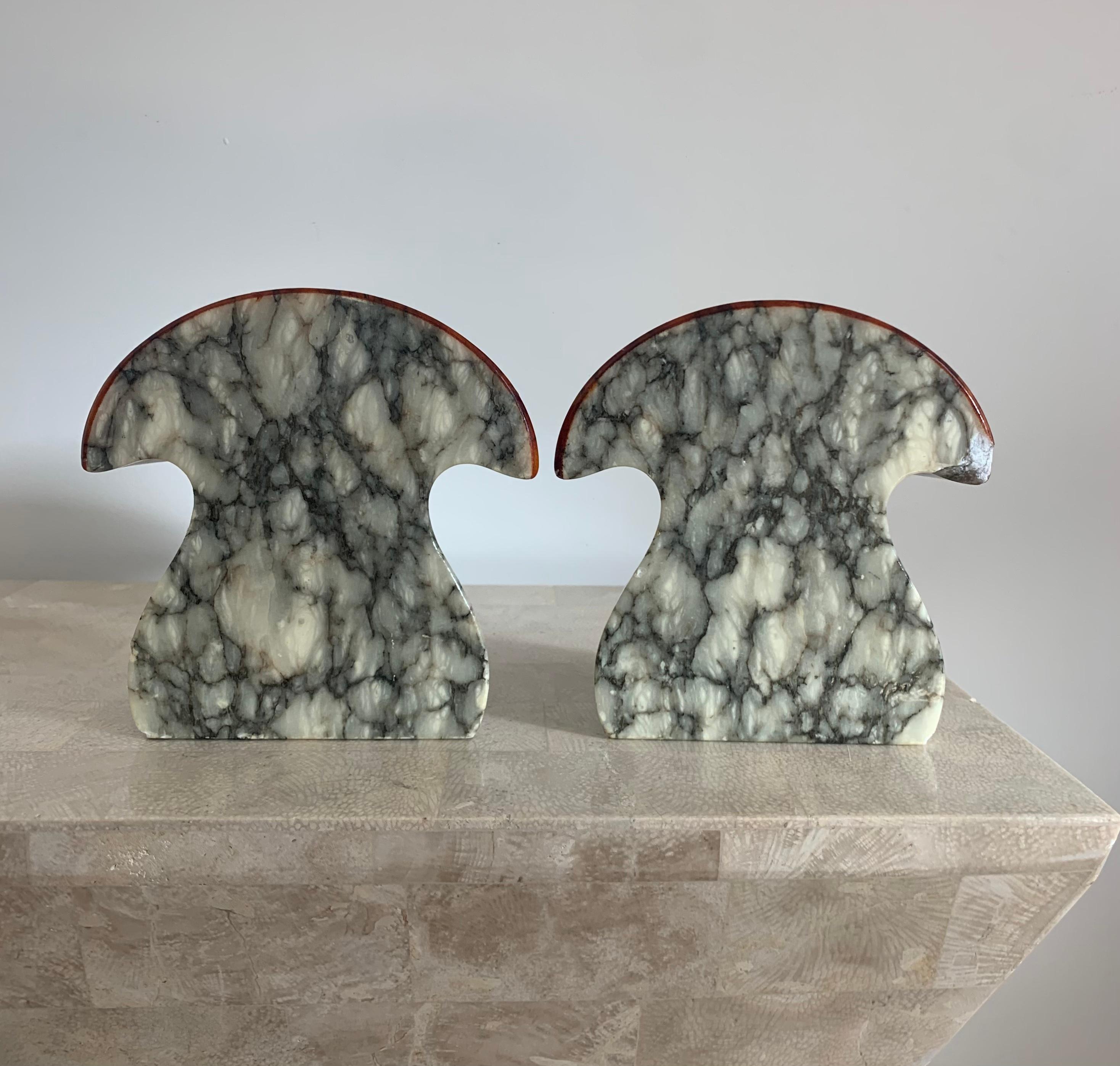 Vintage Italian Alabaster Marble Mushroom Bookends by ABF, 1960s 2