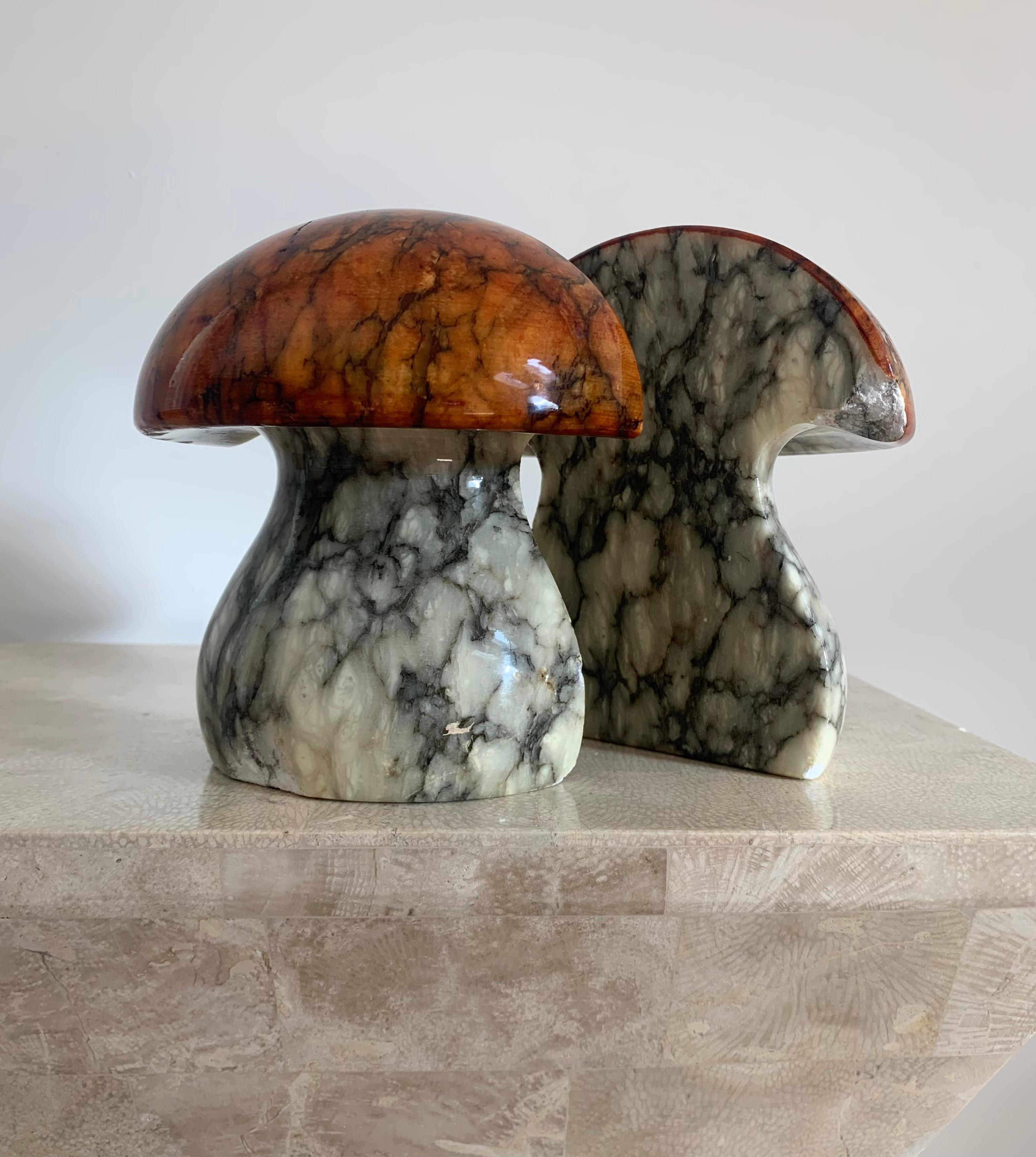 Vintage Italian Alabaster Marble Mushroom Bookends by ABF, 1960s 3