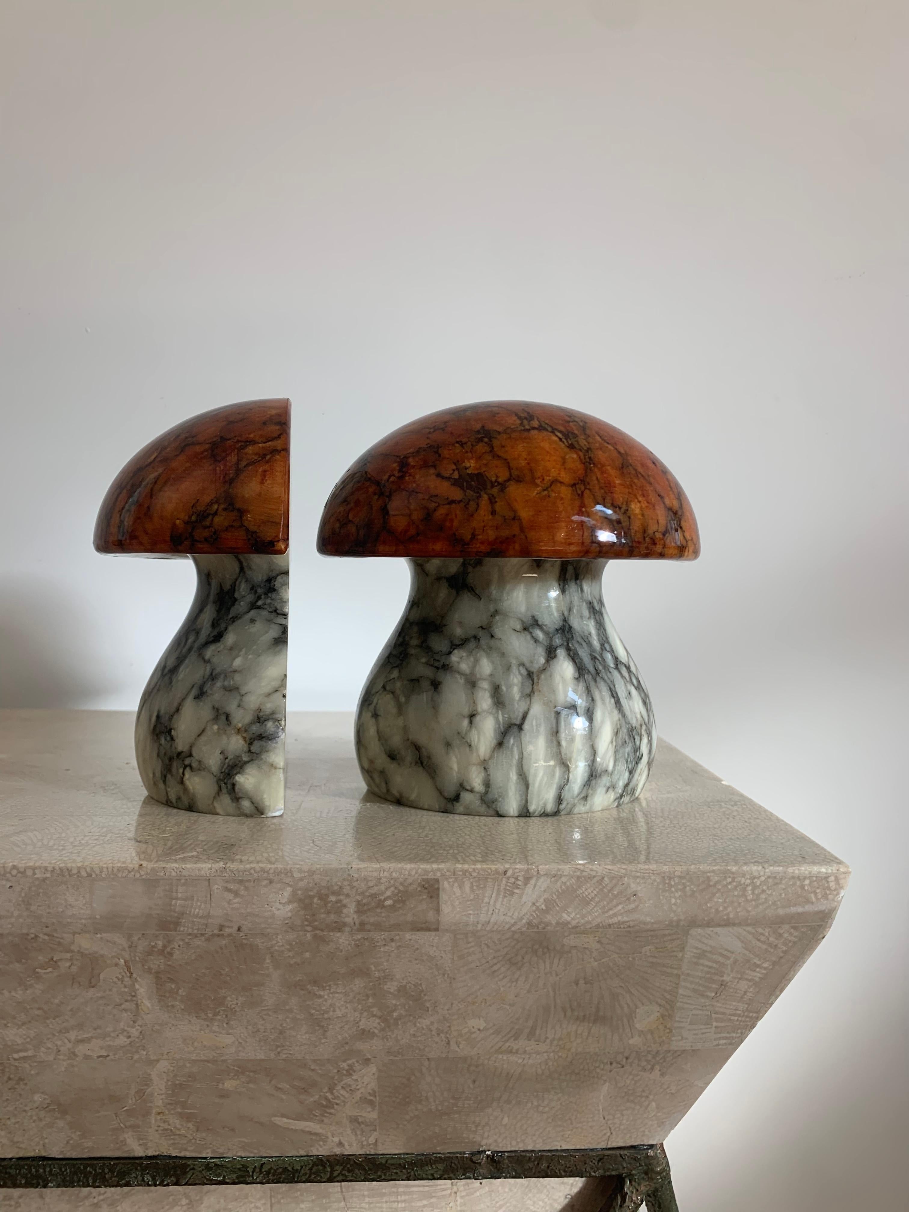 Vintage Italian Alabaster Marble Mushroom Bookends by ABF, 1960s 4