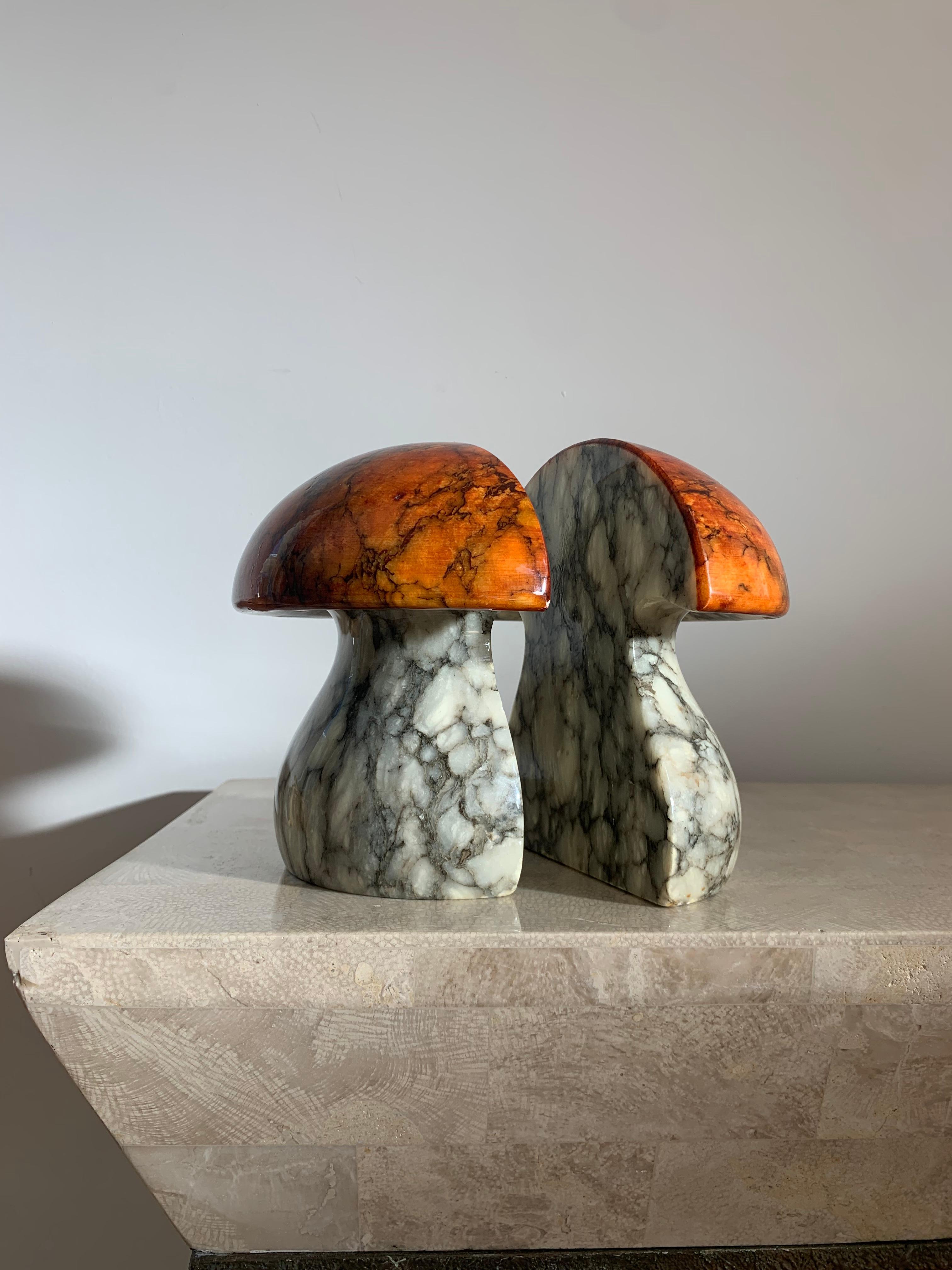 Vintage Italian Alabaster Marble Mushroom Bookends by ABF, 1960s 6