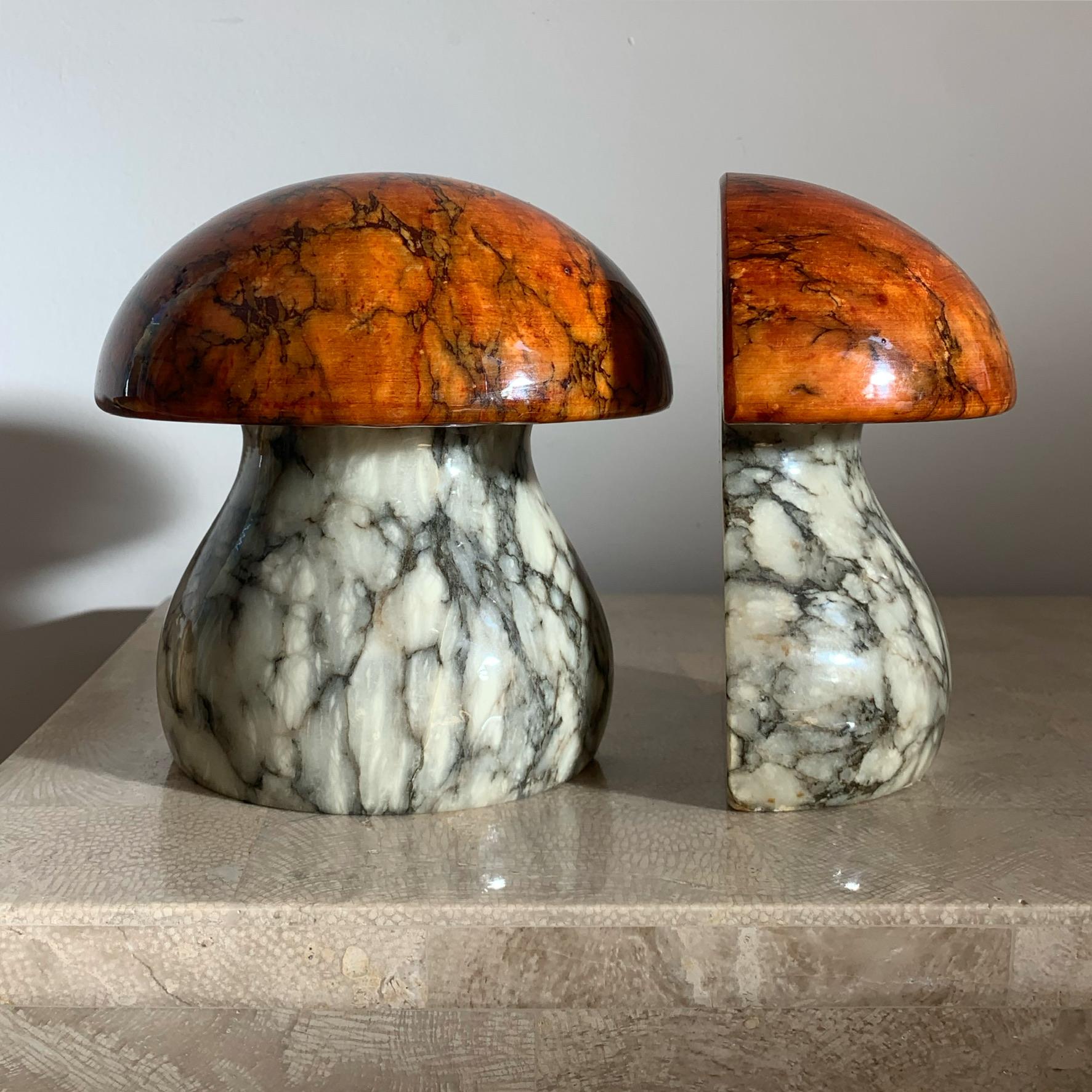 Vintage Italian Alabaster Marble Mushroom Bookends by ABF, 1960s 7
