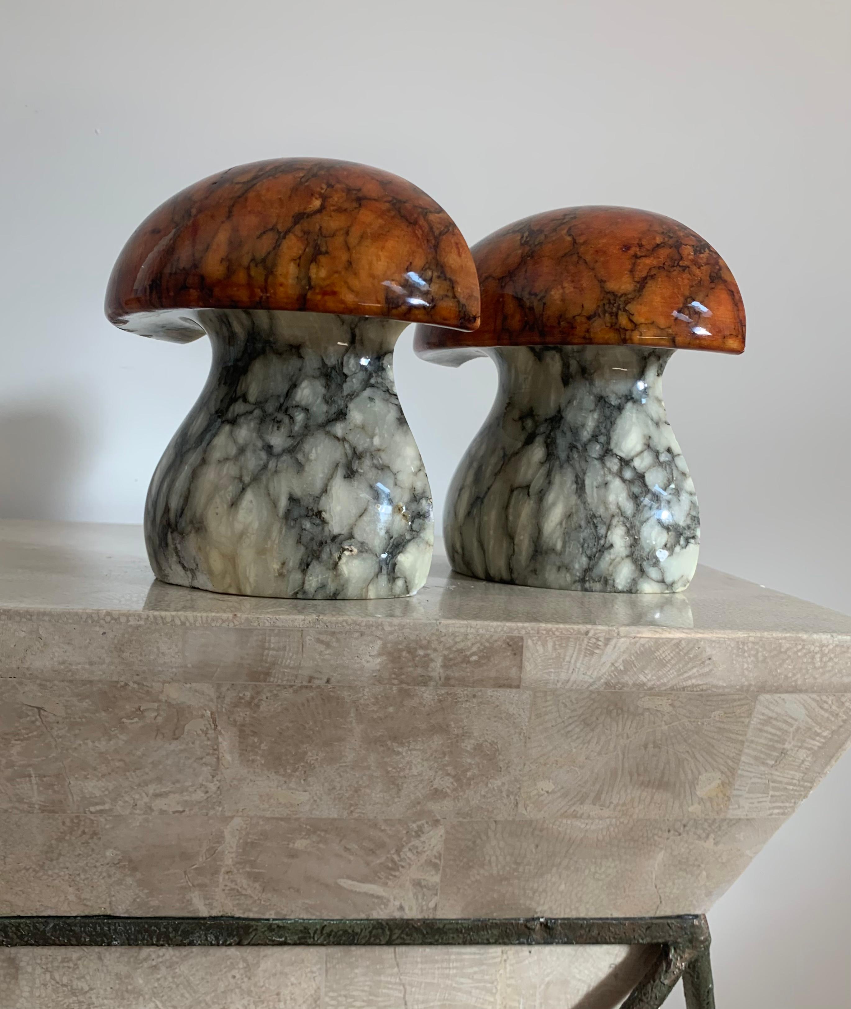 Mid-Century Modern Vintage Italian Alabaster Marble Mushroom Bookends by ABF, 1960s