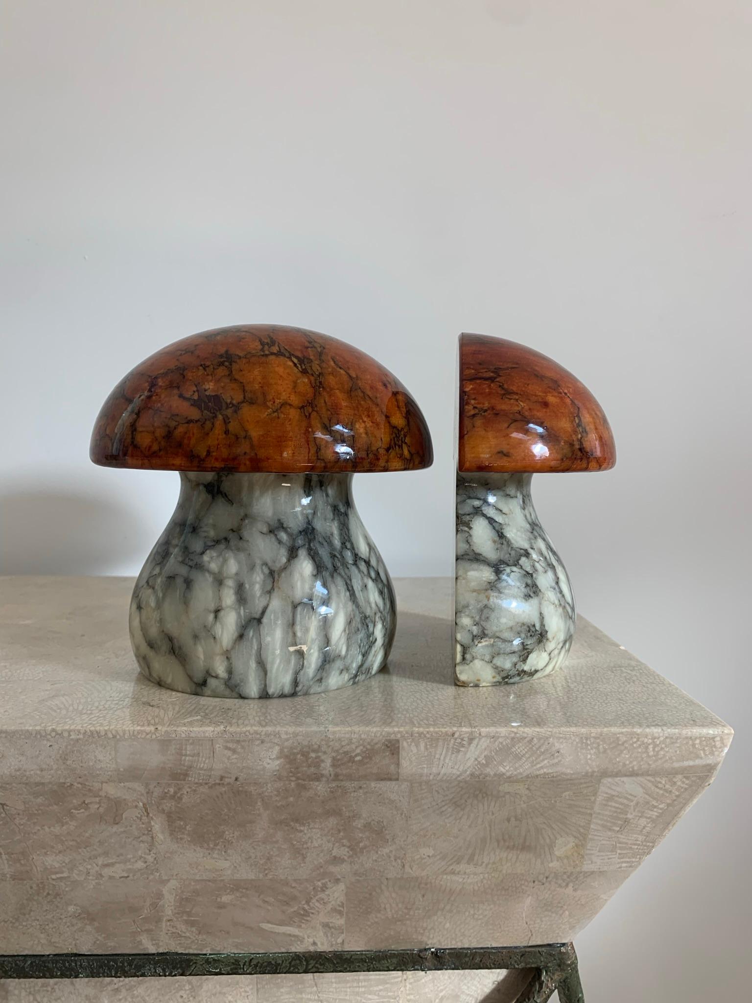 Vintage Italian Alabaster Marble Mushroom Bookends by ABF, 1960s In Good Condition In View Park, CA