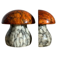 Vintage Italian Alabaster Marble Mushroom Bookends by ABF, 1960s