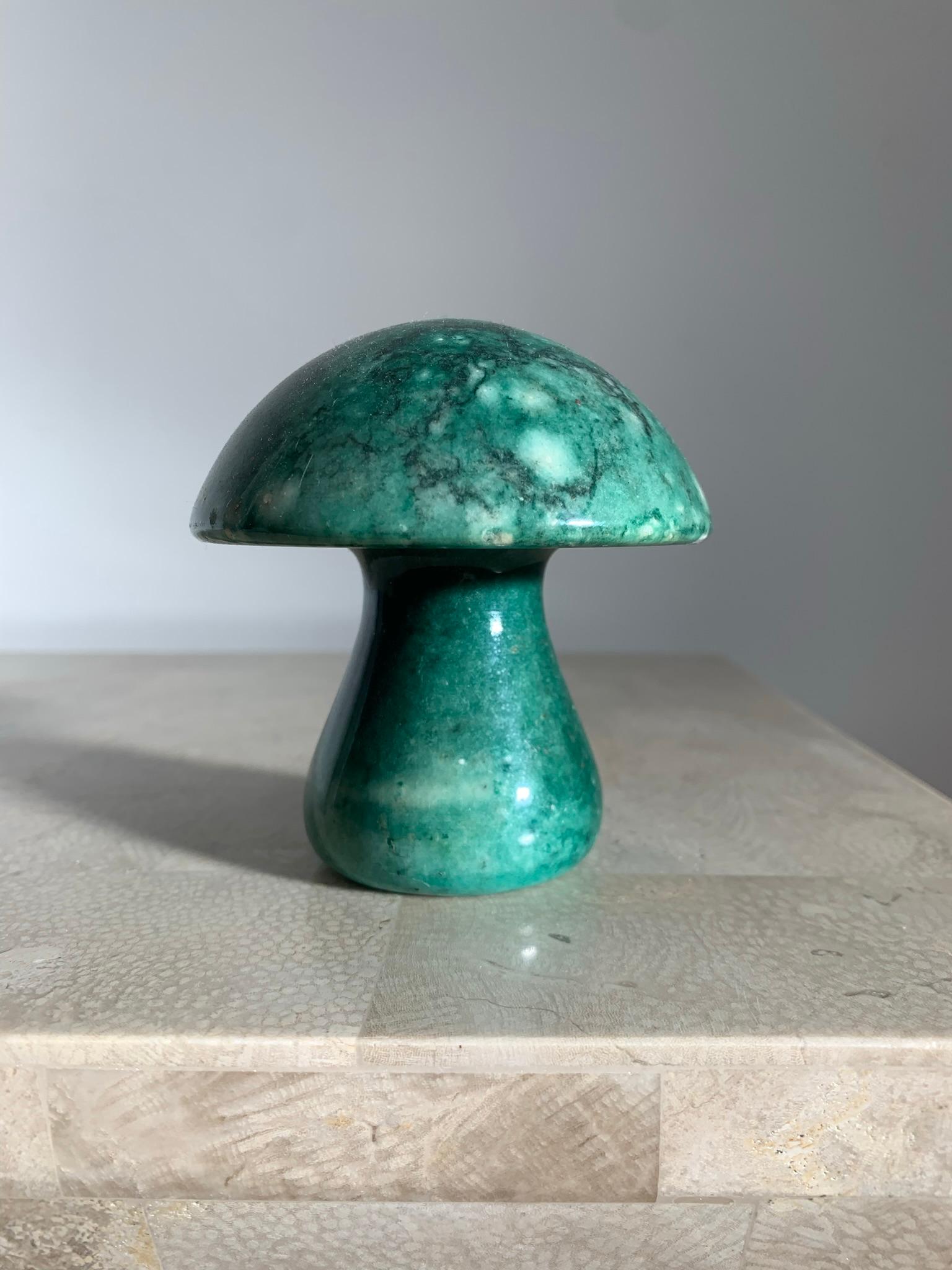 Vintage Italian Alabaster Marble Mushroom in Viridian Green, 1960s In Good Condition In View Park, CA