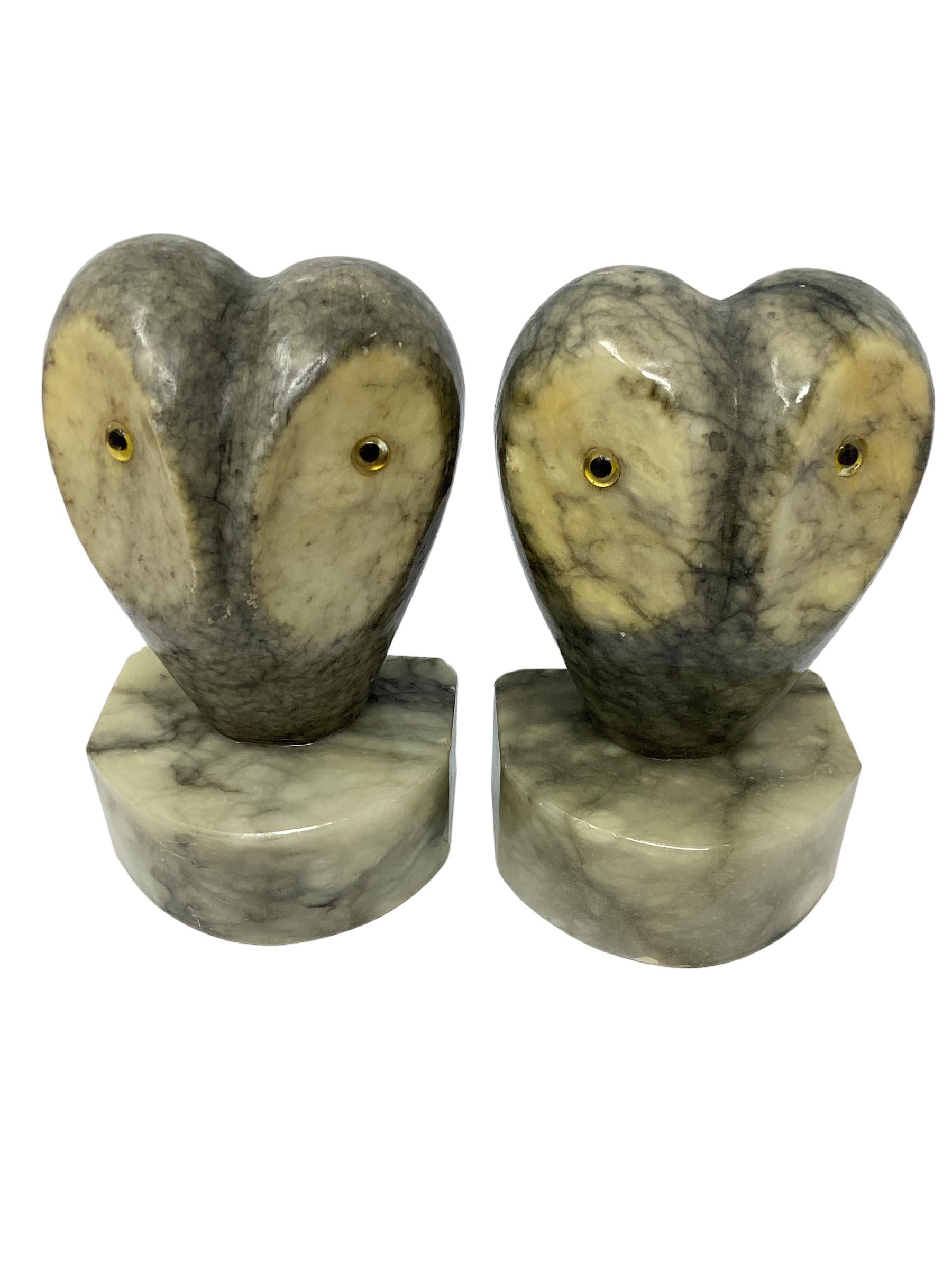 Mid-Century Modern Vintage Italian Alabaster Owl Bookends  For Sale