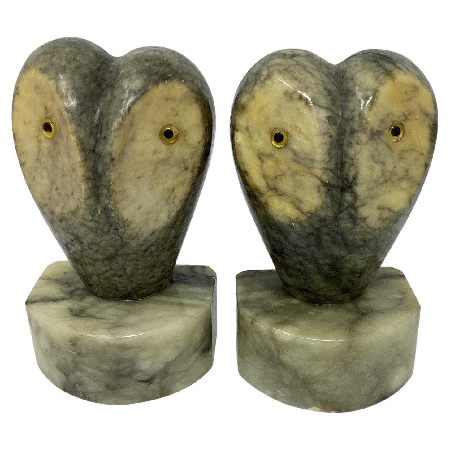 Vintage Italian Alabaster Owl Bookends  For Sale