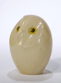 Vintage Italian Alabaster Owl Sculpture Paperweight 1950s-1960s