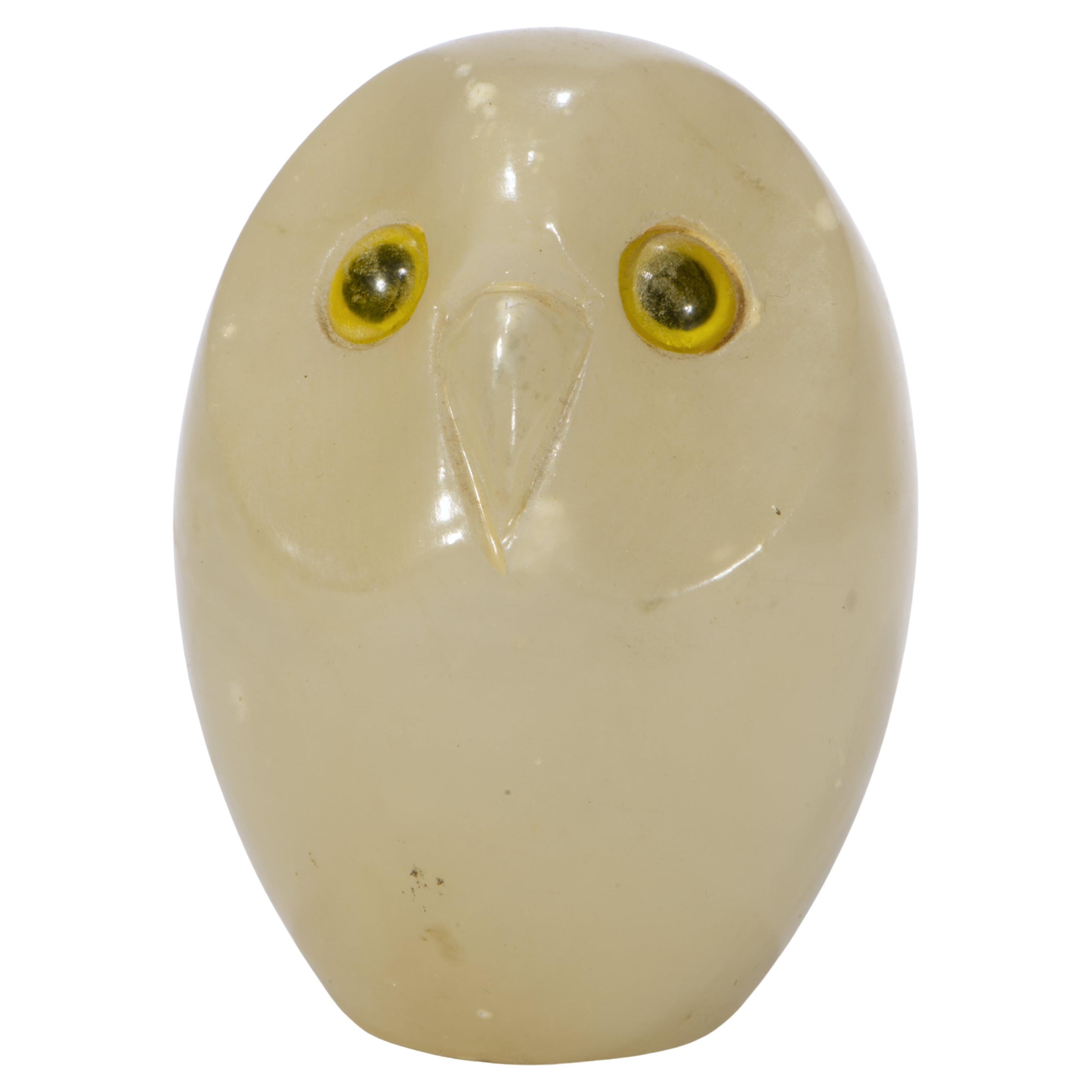 Scultura di gufo in alabastro vintage italiano, fermacarte anni
50-
60