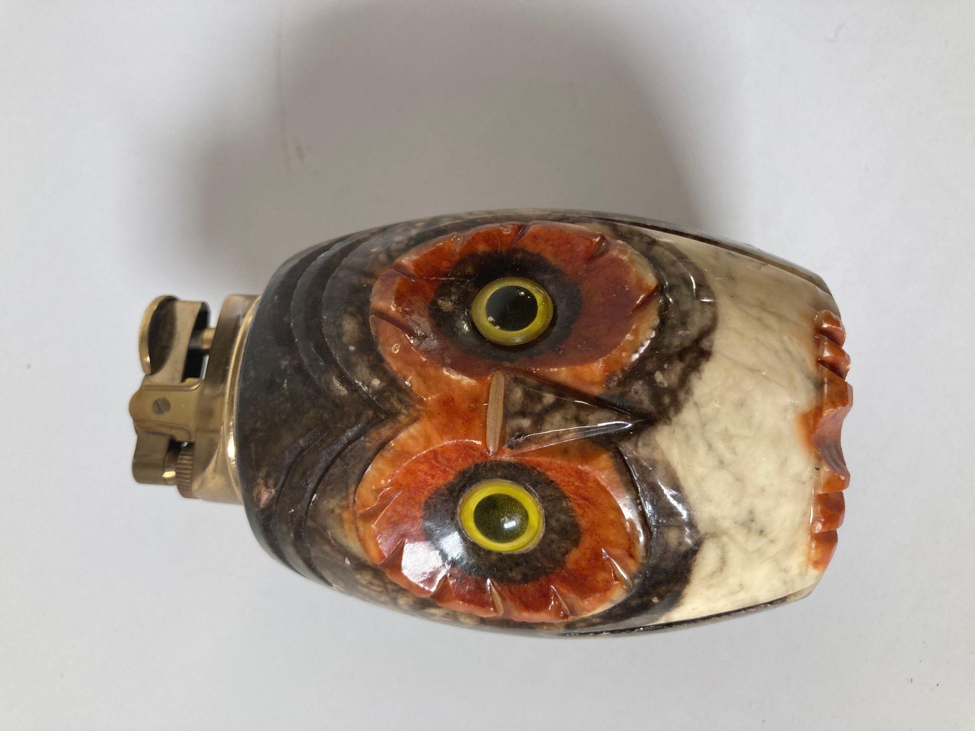 Vintage Italian Alabaster Owl Table Lighter 2