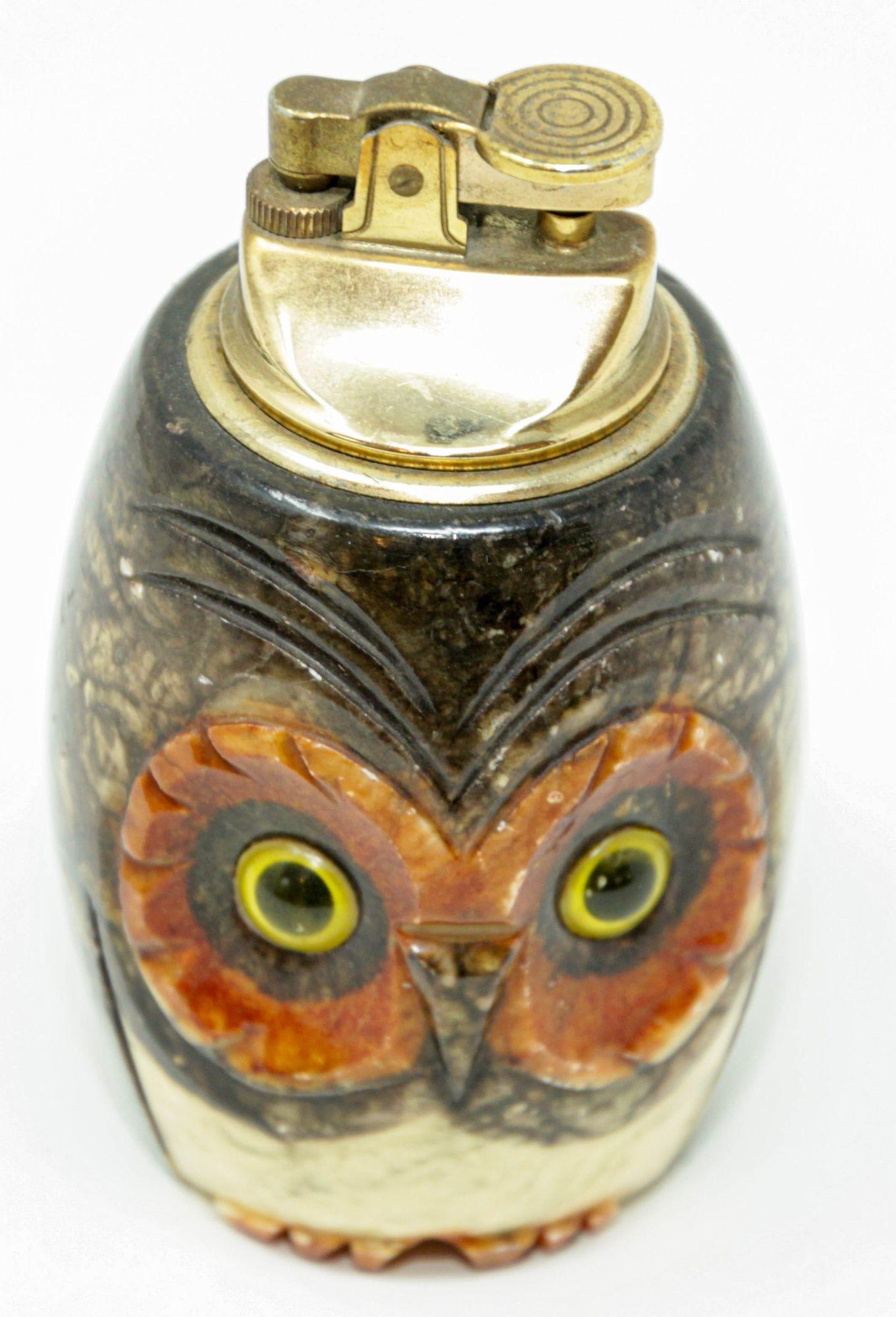 Vintage Italian Alabaster Owl Table Lighter 8