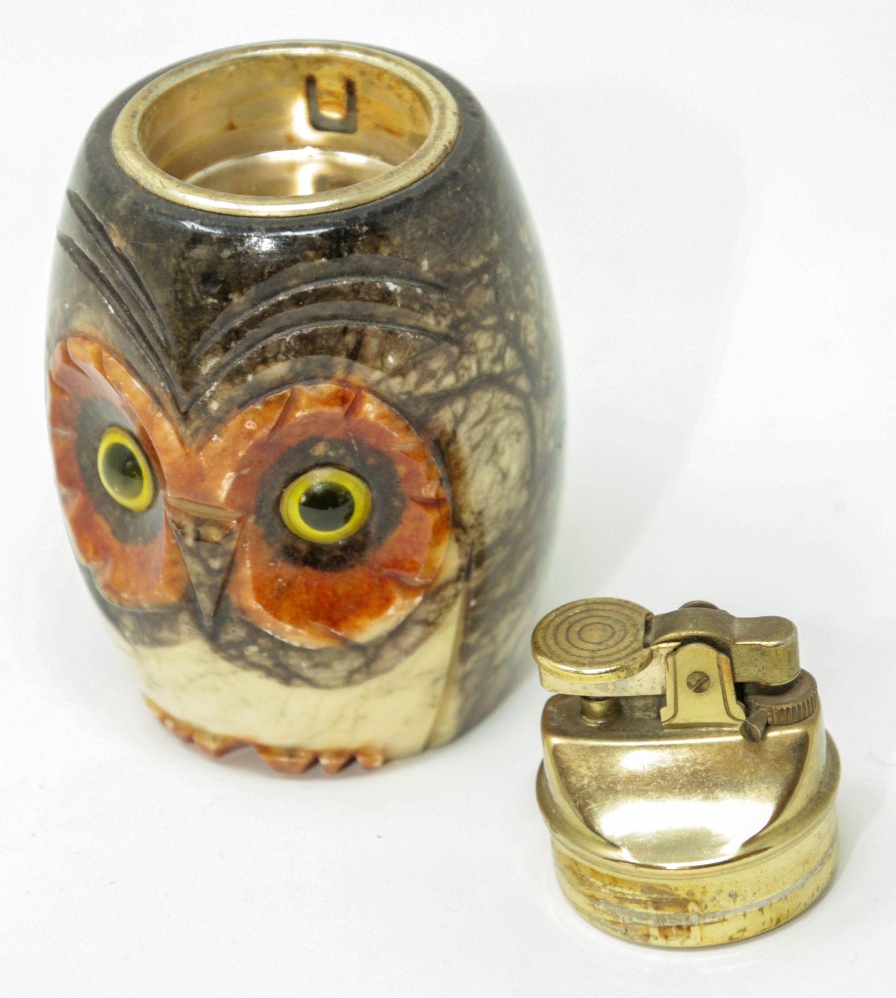 Vintage Italian Alabaster Owl Table Lighter 11