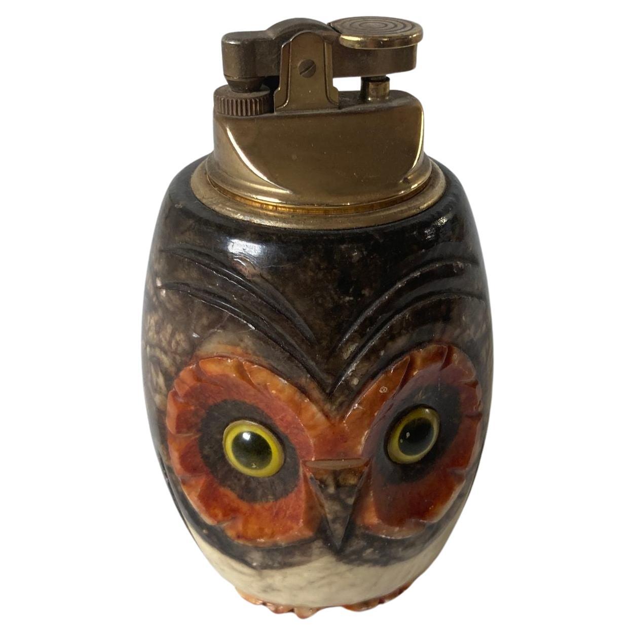 Vintage Italian Alabaster Owl Table Lighter