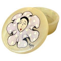 Boîte à pilules italienne vintage en albâtre avec motif arlequin par Oscar Vita