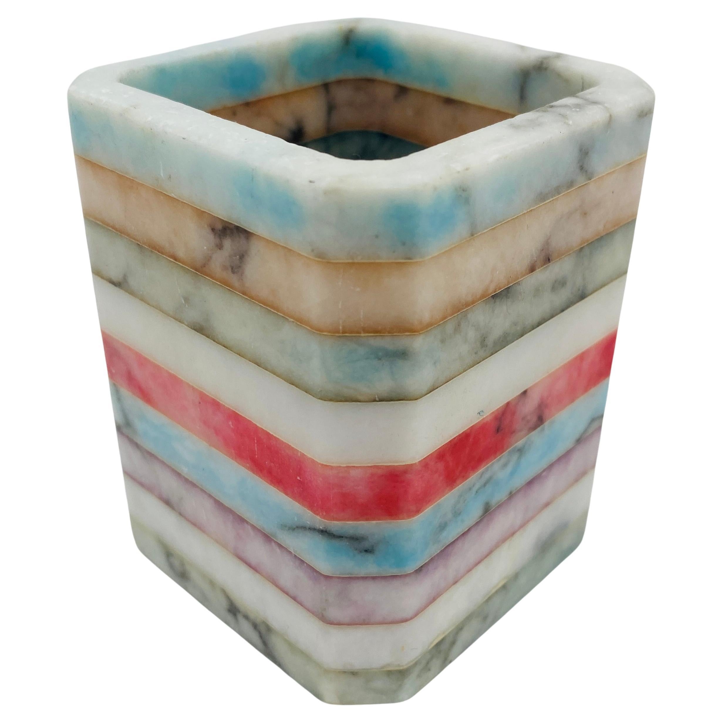 Vintage Italian Alabaster Stone Handmade Pencil Cup