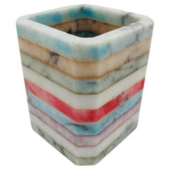 Vintage Italian Alabaster Stone Handmade Pencil Cup