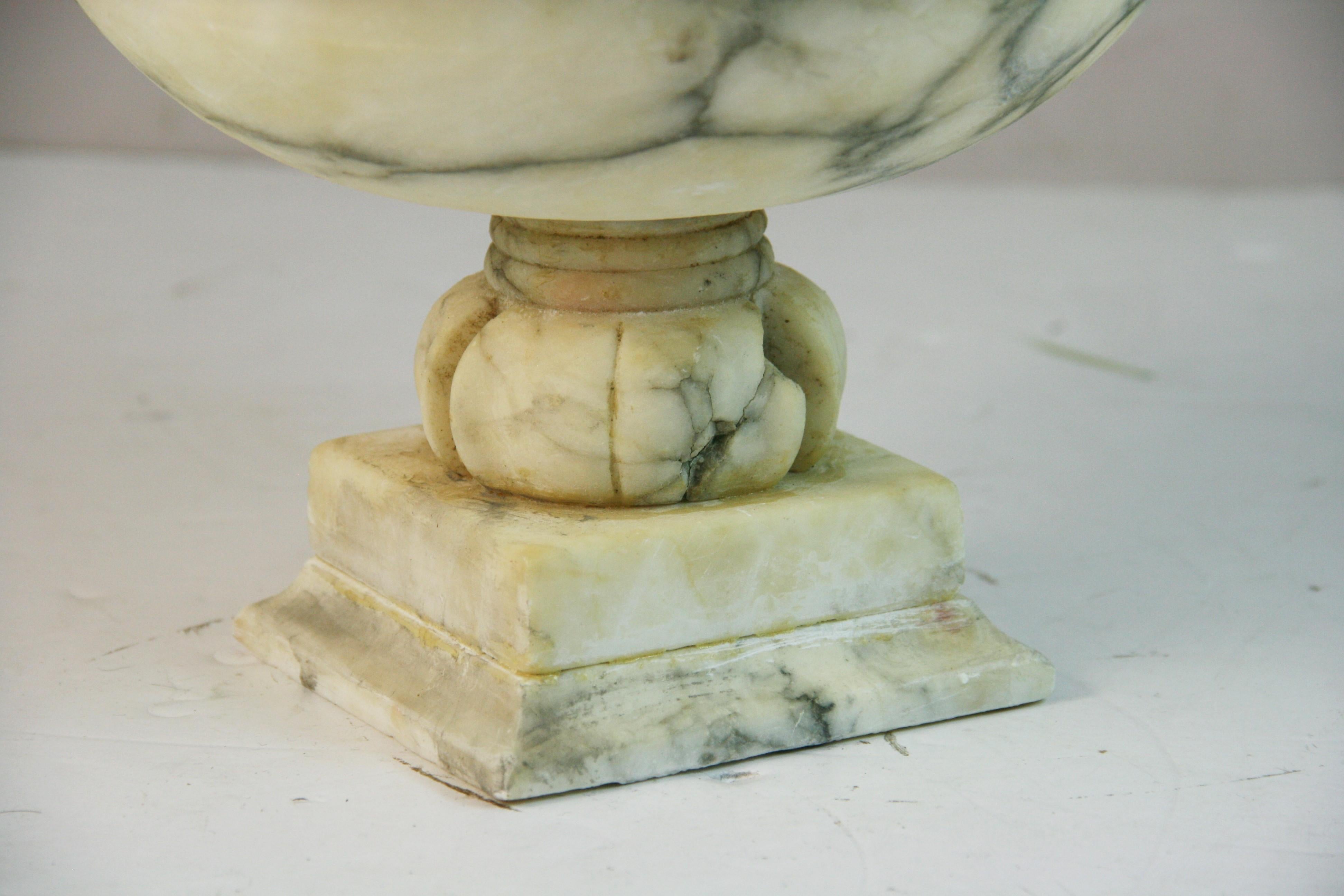 Mid-20th Century Vintage Italian Alabaster Tazza Compote Bowl with Carved Bird For Sale