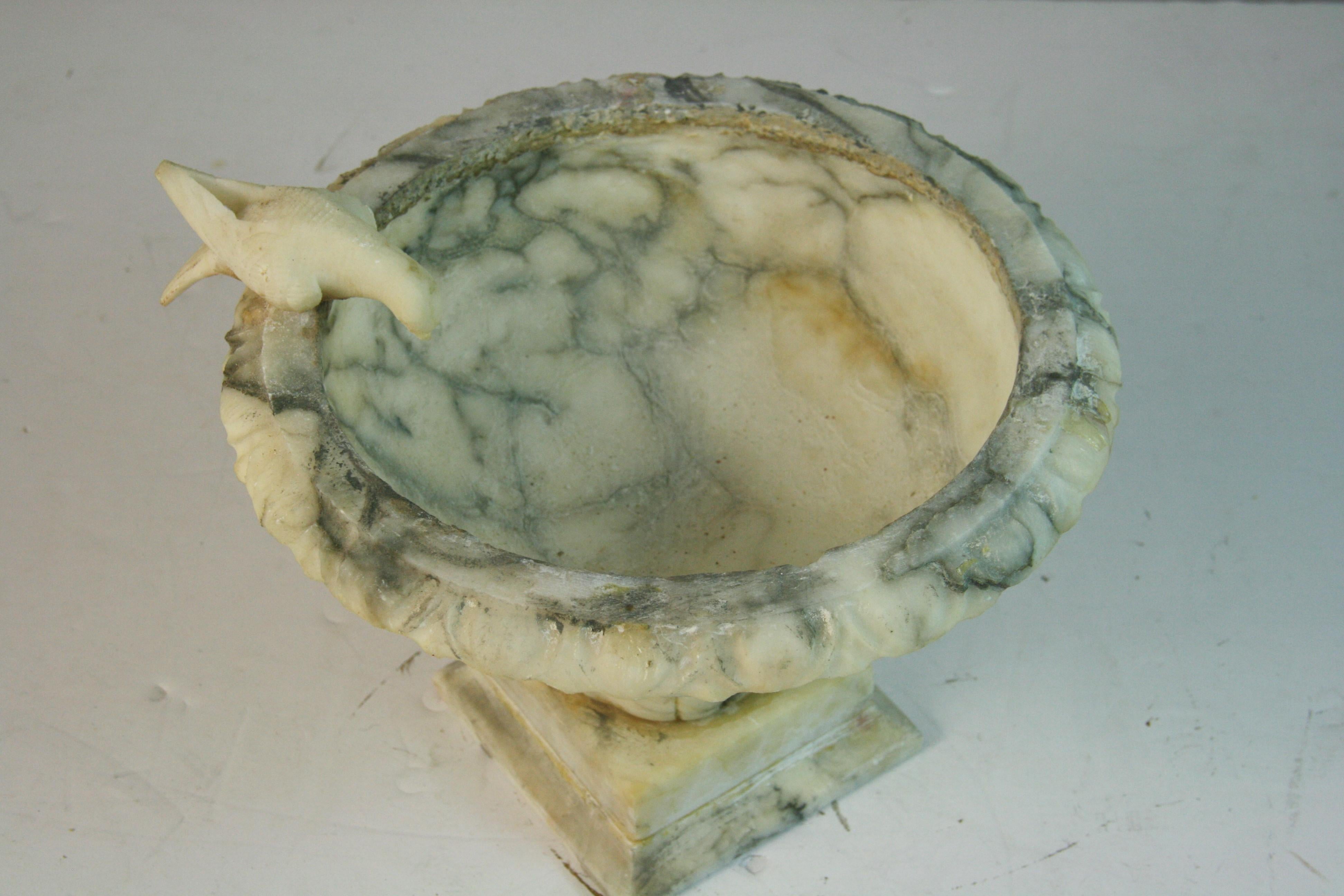 Vintage Italian Alabaster Tazza Compote Bowl with Carved Bird For Sale 3