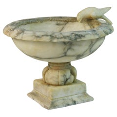 Vintage Italian Alabaster Tazza Compote Bowl with Carved Bird
