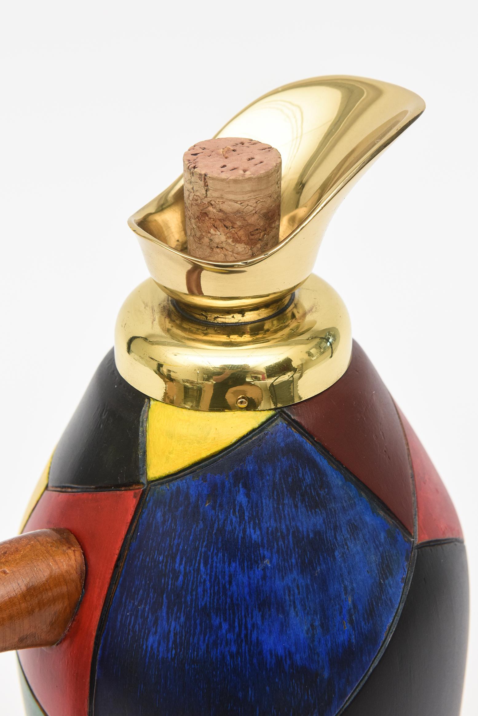 Mid-20th Century Vintage Italian Aldo Tura Style Painted Wood, Brass And Cork Top Jug  Barware  For Sale