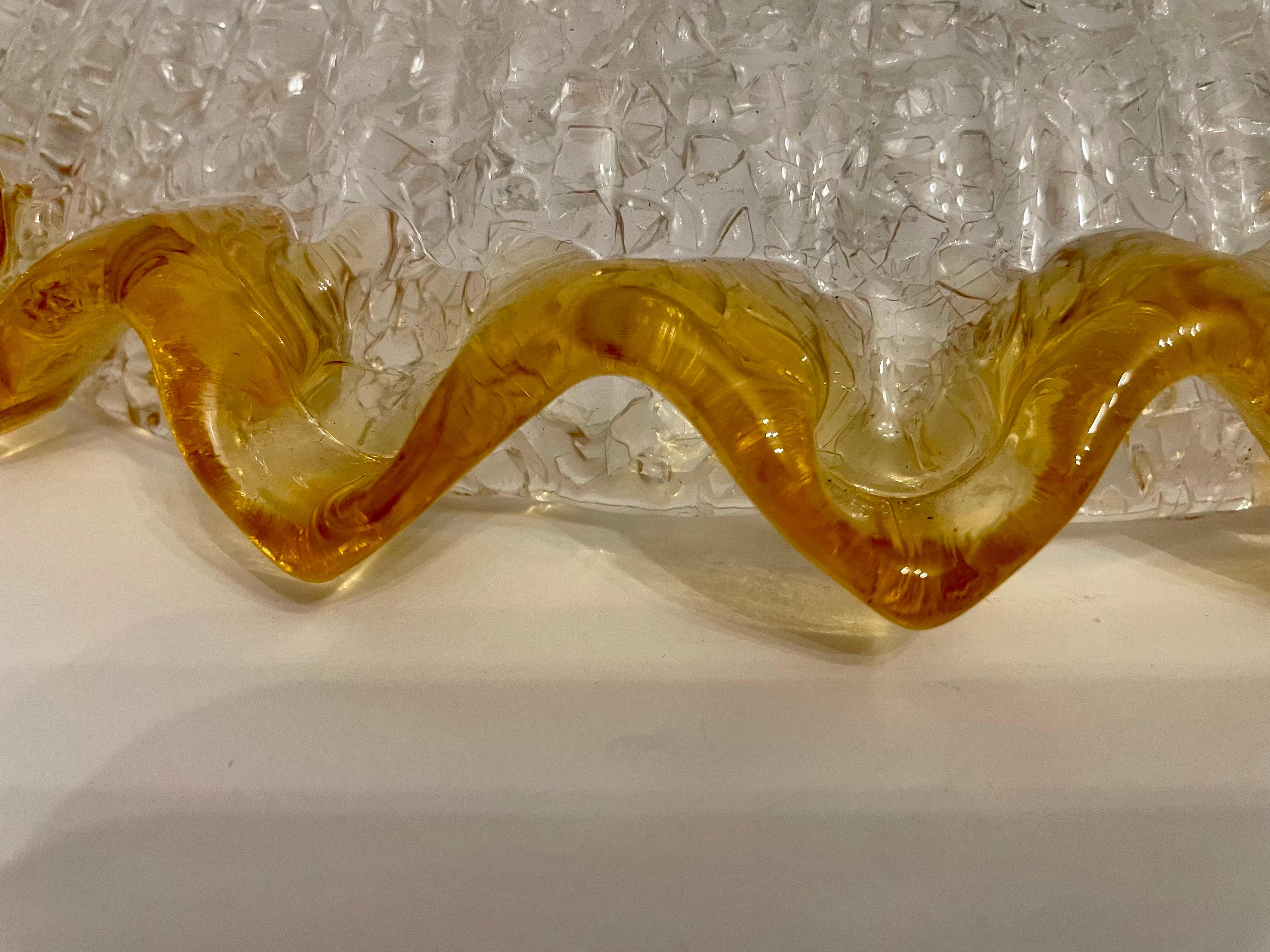 Vintage Italian Amber & Clear Murano Glass Semi Flush Mount Chandelier 3