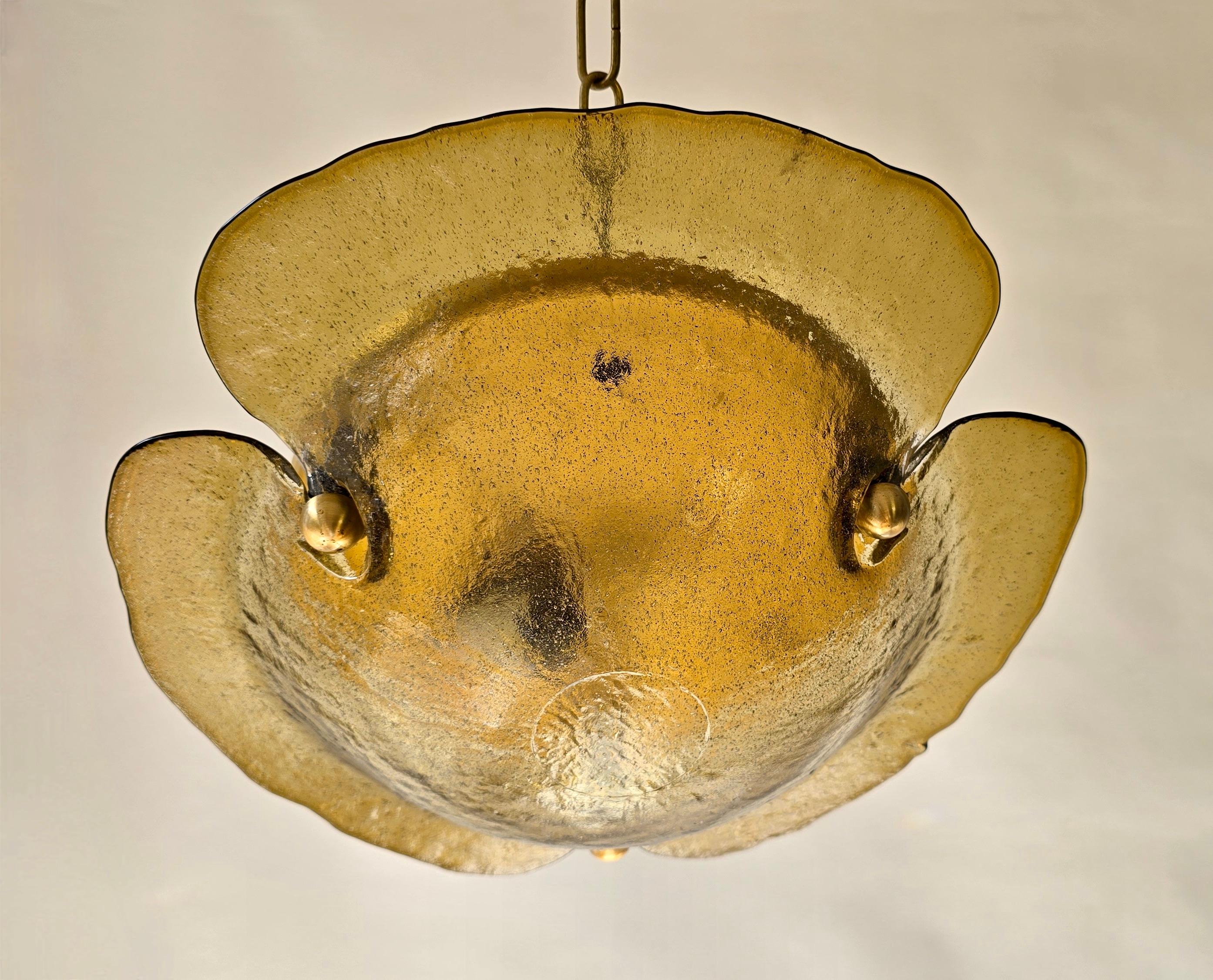 Vintage Italian Amber Murano Glass Flush Mount Light, Flower Form, Mid-Century im Angebot 6