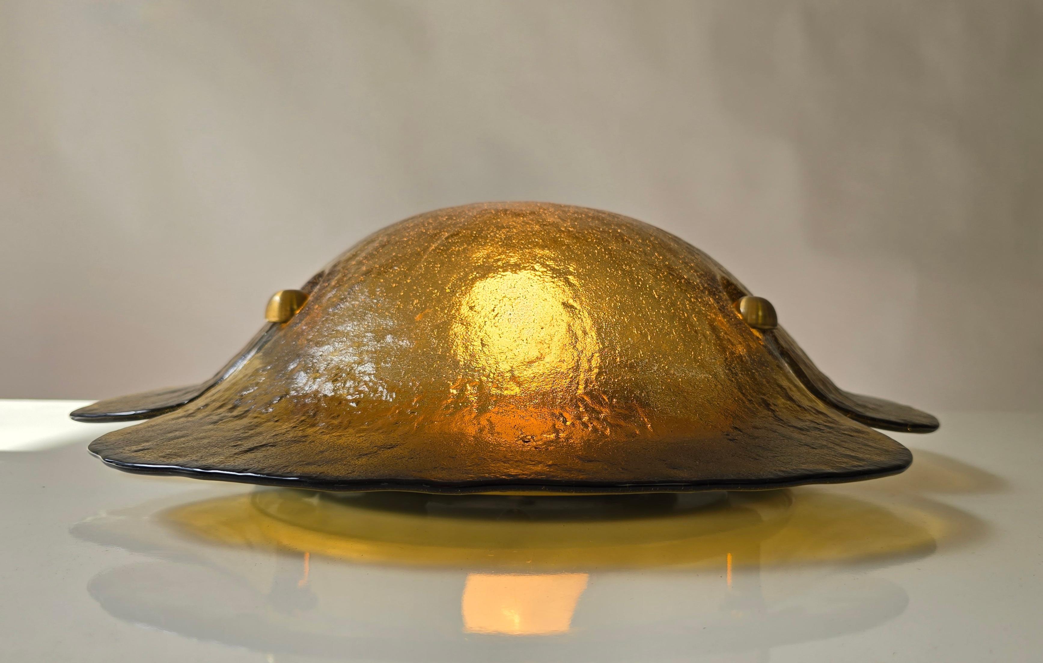Vintage Italian Amber Murano Glass Flush Mount Light, Flower Form, Mid-Century im Angebot 7