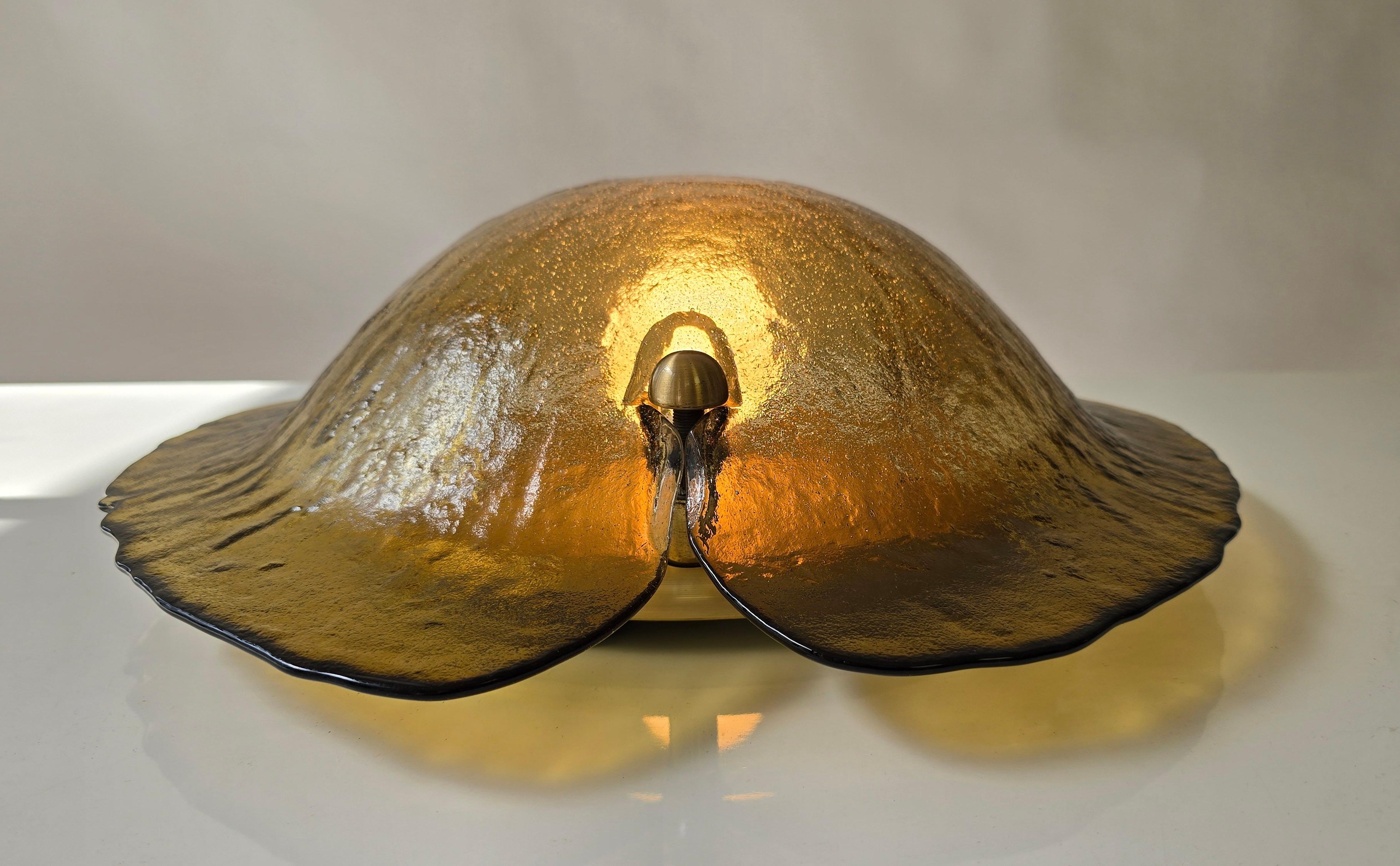 Vintage Italian Amber Murano Glass Flush Mount Light, Flower Form, Mid-Century im Angebot 8