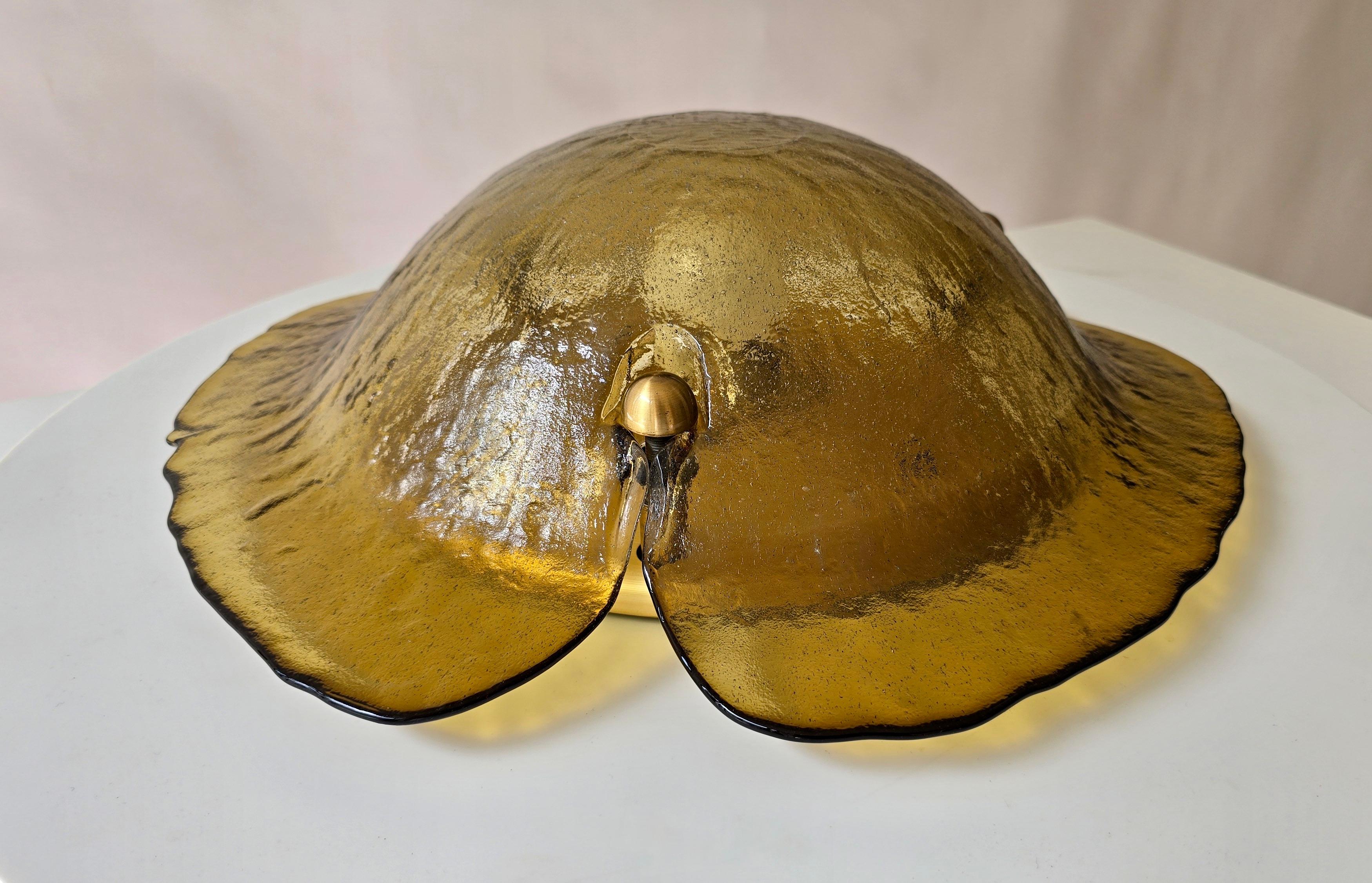 Vintage Italian Amber Murano Glass Flush Mount Light, Flower Form, Mid-Century im Angebot 9
