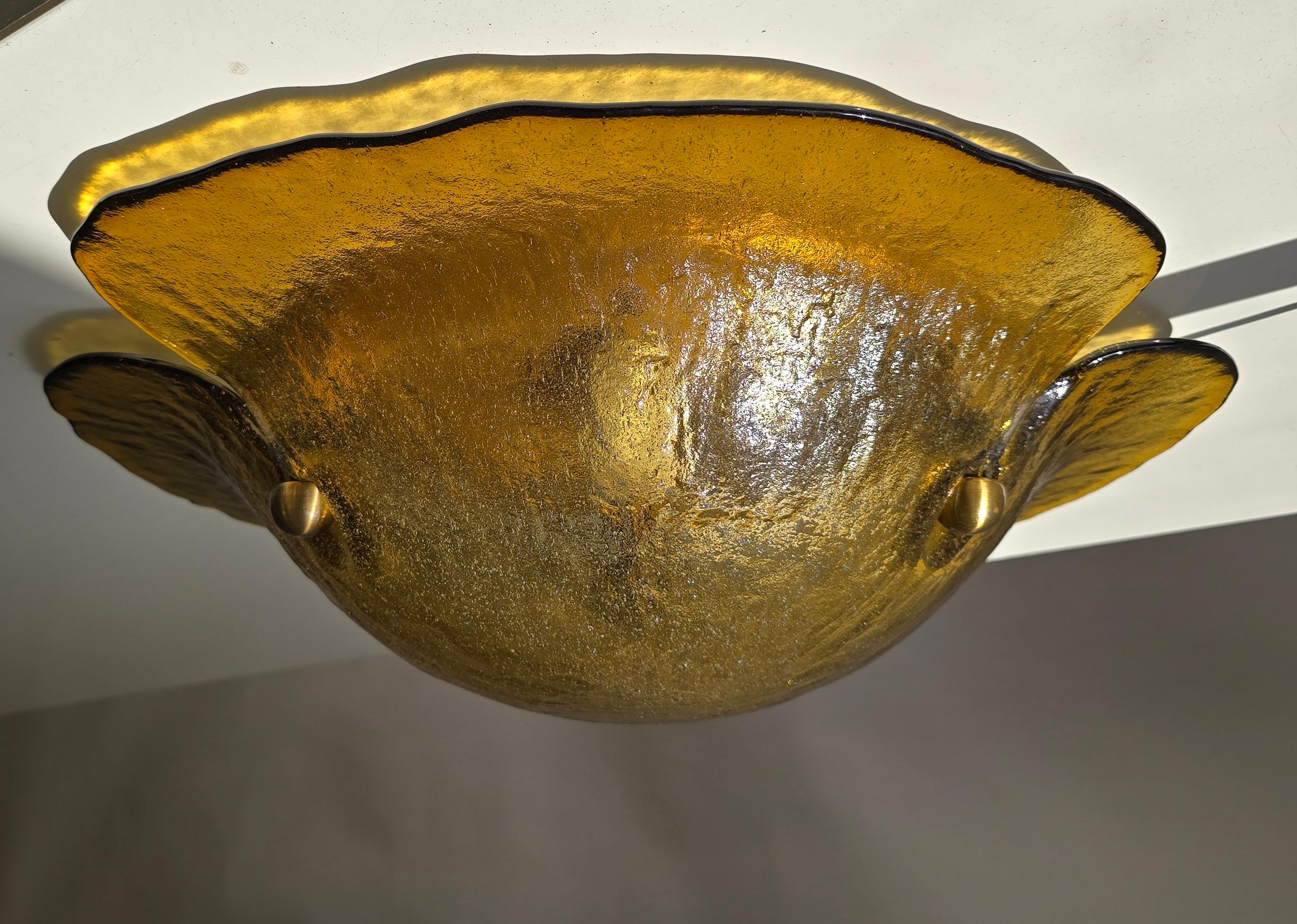Vintage Italian Amber Murano Glass Flush Mount Light, Flower Form, Mid-Century im Angebot 2