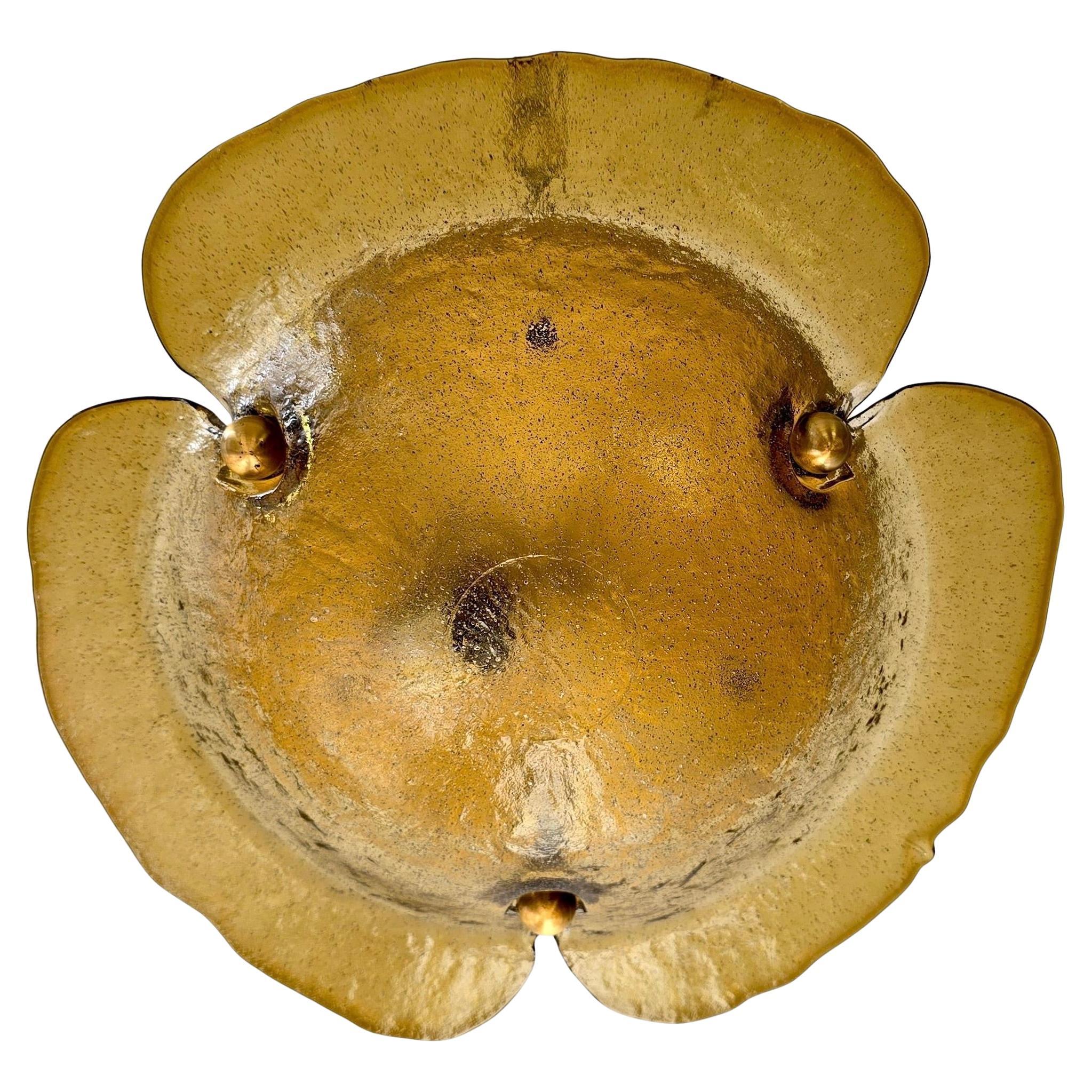 Vintage Italian Amber Murano Glass Flush Mount Light, Flower Form, Mid-Century im Angebot