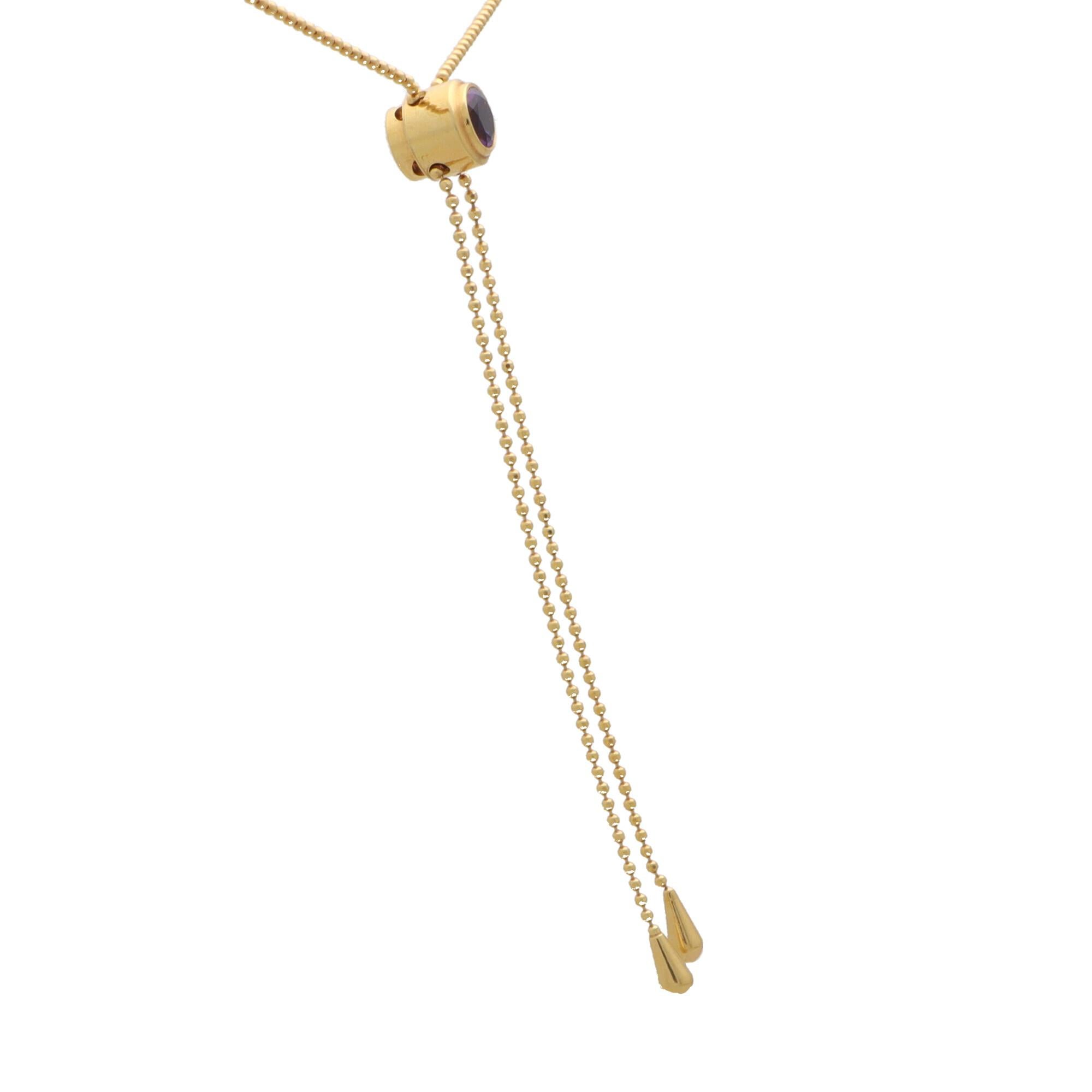 Verstellbare Quaste-Halskette aus 14 Karat Gelbgold mit italienischem Amethyst für Damen oder Herren im Angebot