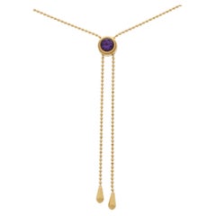 Vintage Italian Amethyst Adjustable Tassel Necklace Set in 14k Yellow Gold