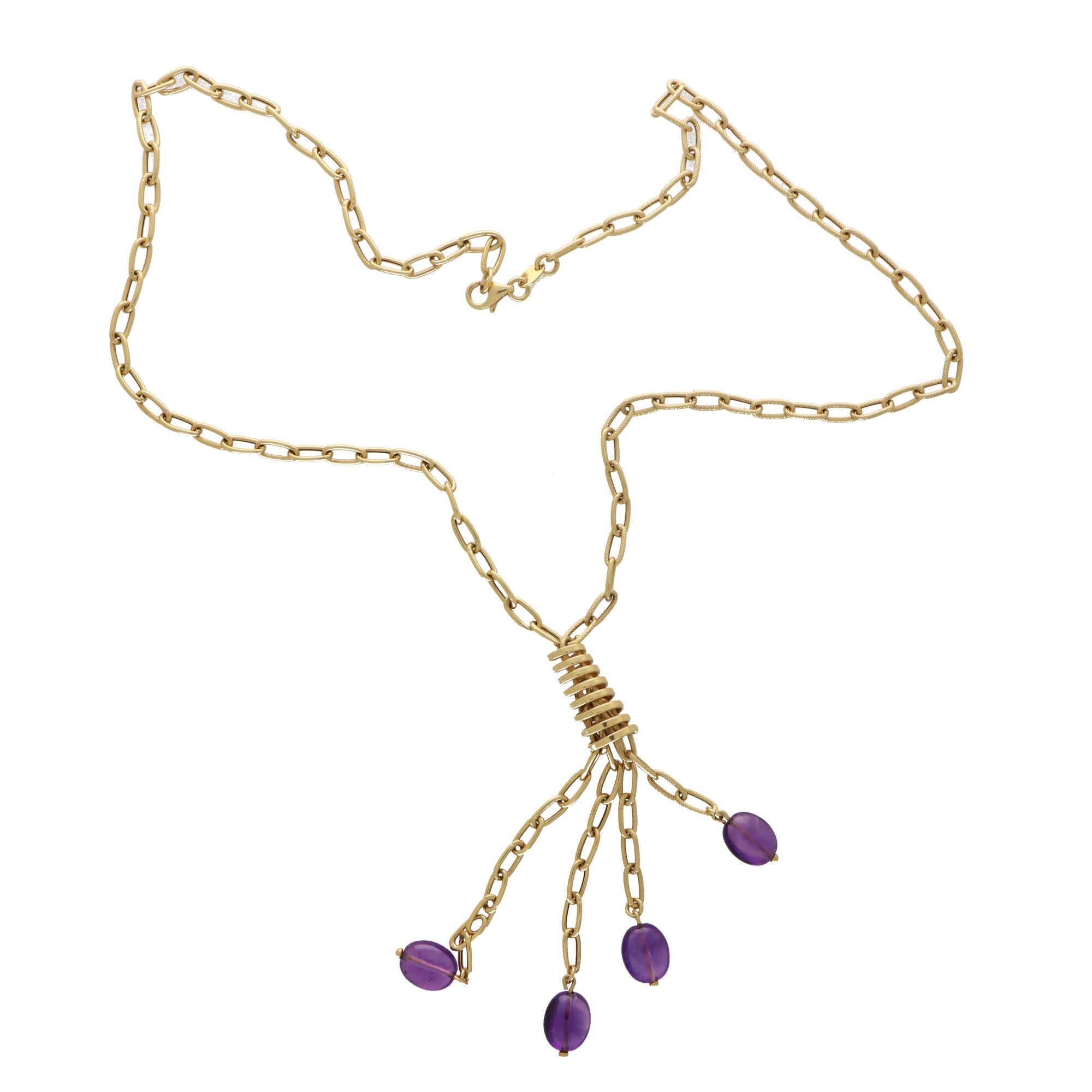 Bead Vintage Italian Amethyst Chain Link Tassel Necklace Set in 18k Yellow Gold