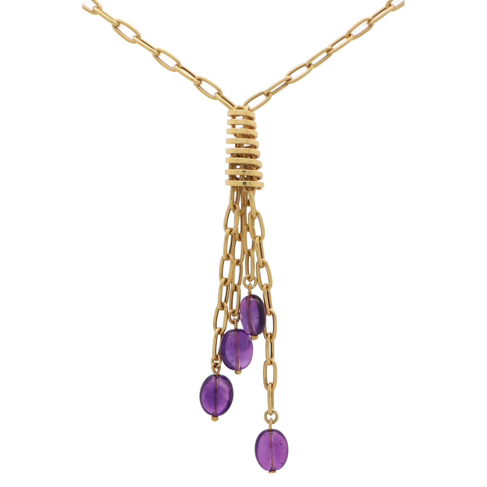 Vintage Italian Amethyst Chain Link Tassel Necklace Set in 18k Yellow Gold In Excellent Condition In London, GB