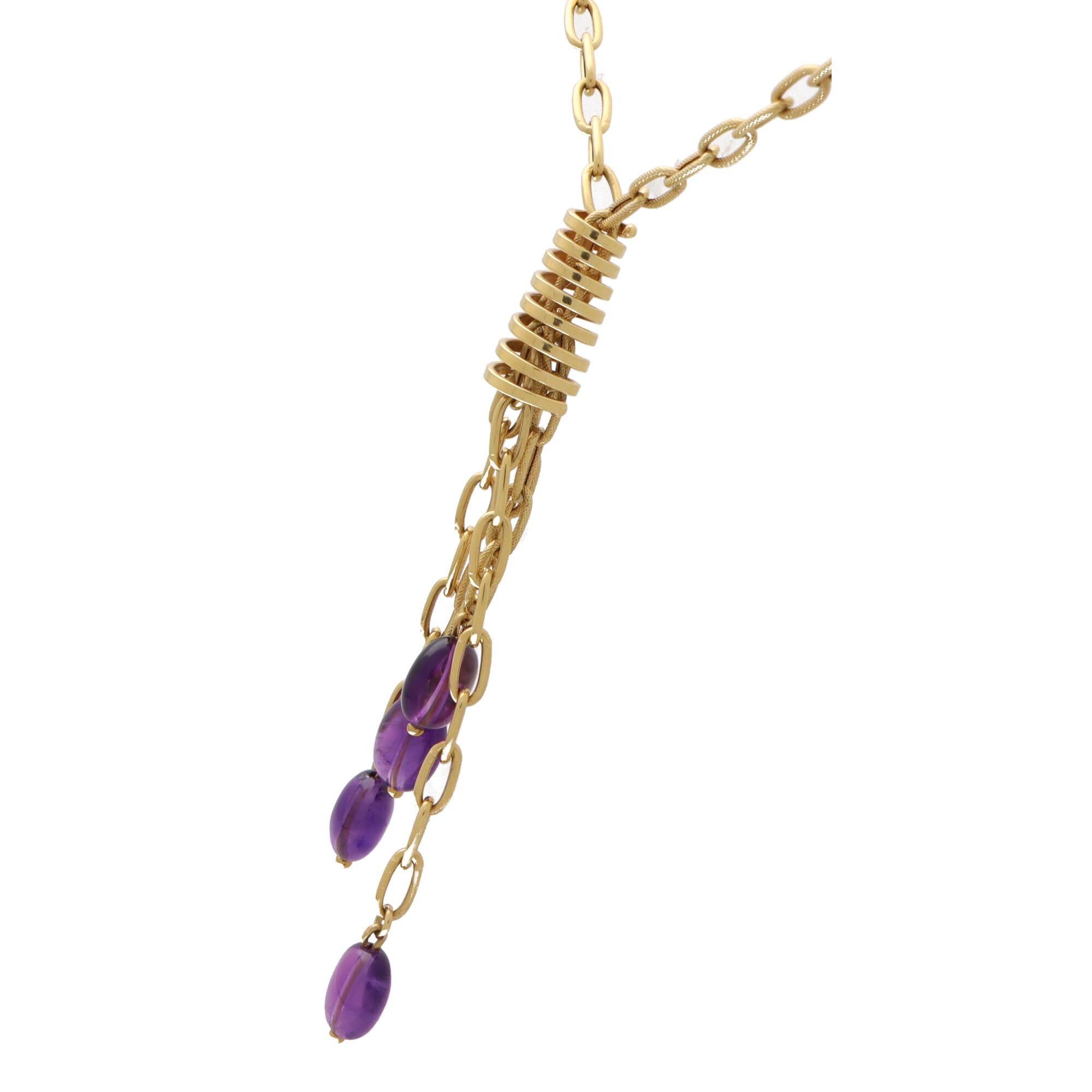 Vintage Italian Amethyst Chain Link Tassel Necklace Set in 18k Yellow Gold 1