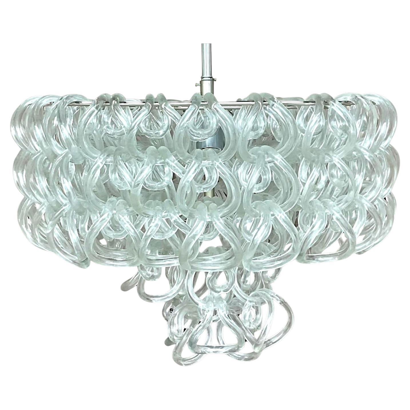 Vintage Italian Angelo Mangiarotti "Giogalli" Lampadario ad Anelli di Vetro in vendita