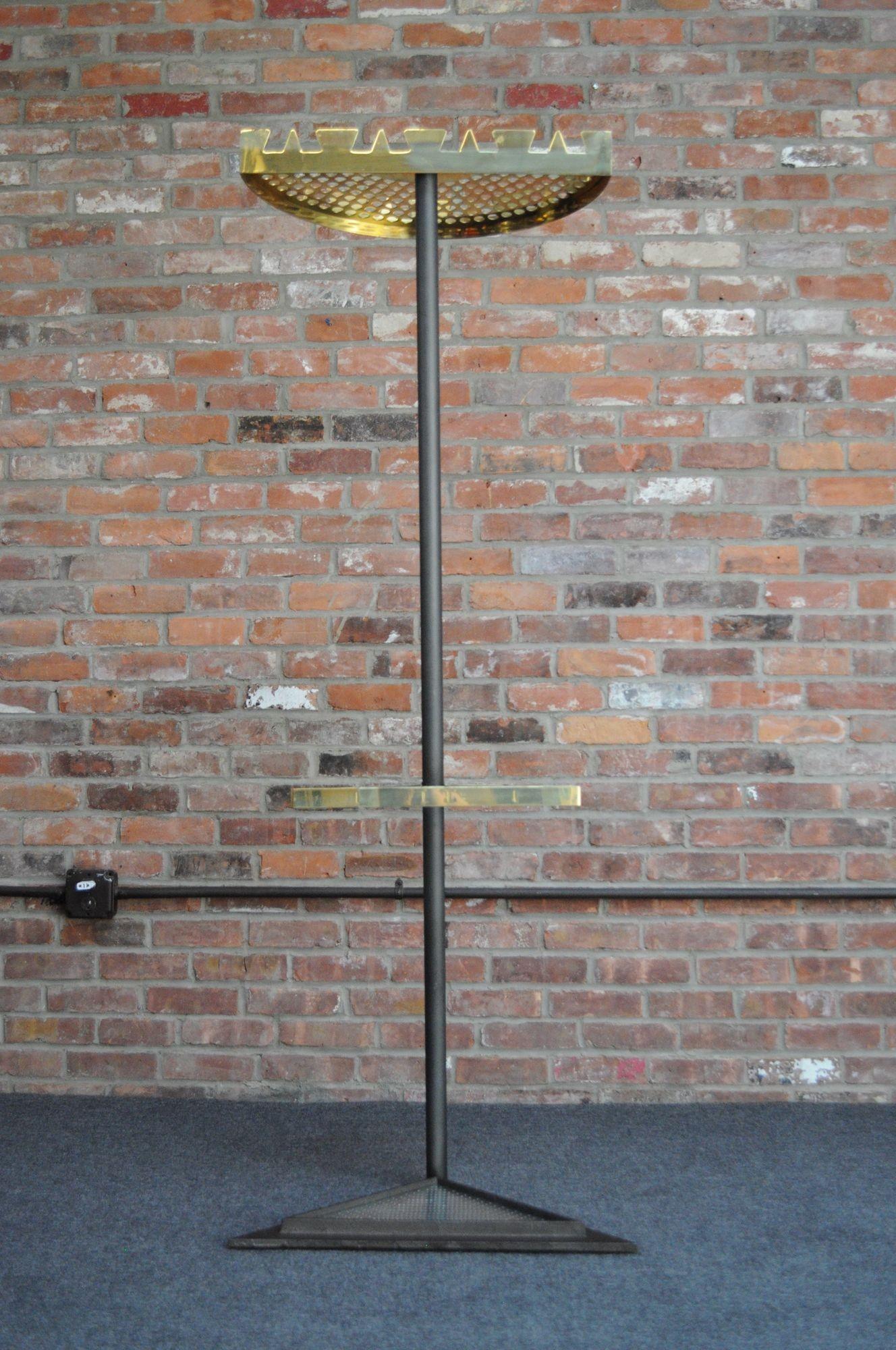 Vintage Italian Angled Coat Rack with Umbrella Stand in Painted Steel and Brass For Sale 1
