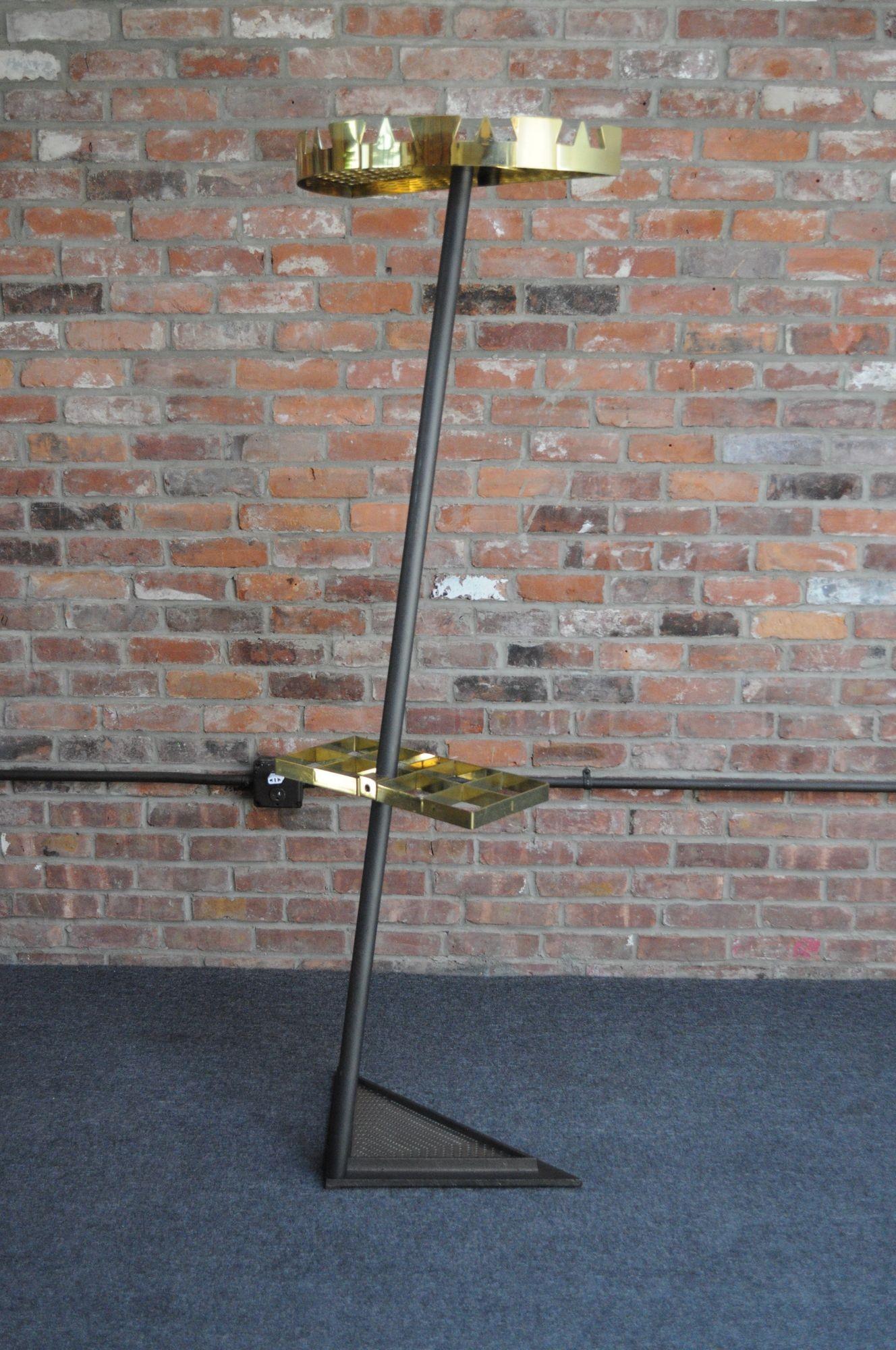 Vintage Italian Angled Coat Rack with Umbrella Stand in Painted Steel and Brass For Sale 14