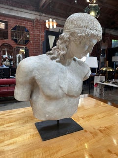 Vintage Italian " Apollo Del Tevere " Plaster Half Bust Sculpture 1980s
