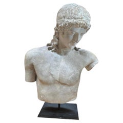 Vintage Italian " Apollo Del Tevere " Plaster Half Bust Sculpture 1980s