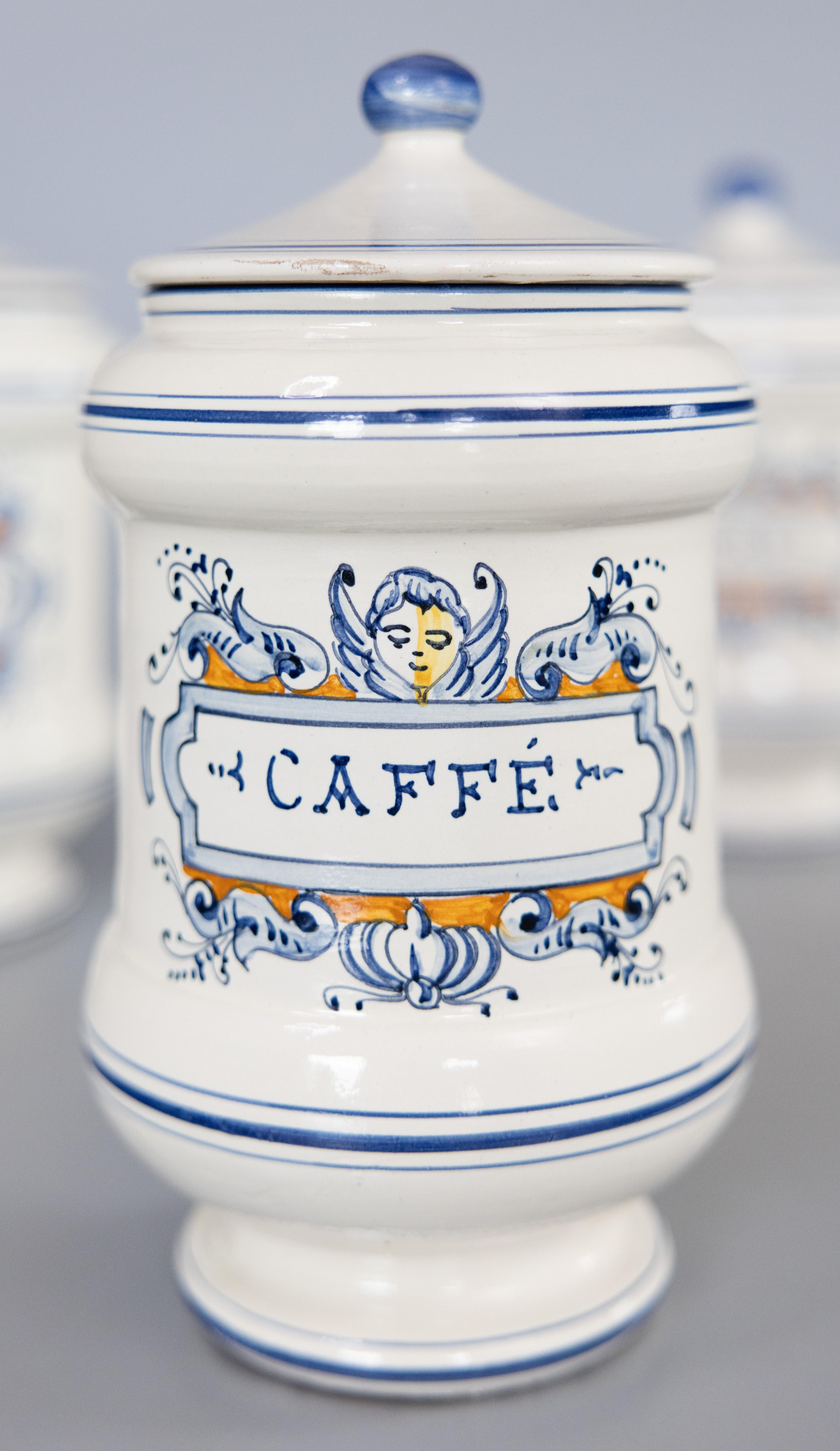 Ensemble de 3 pots d'apothicaire italiens à couvercle, vers 1930 en vente 5