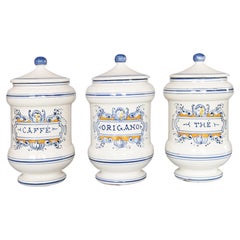 Set of 3 Italian Apothecary Lidded Kitchen Jars, circa 1930