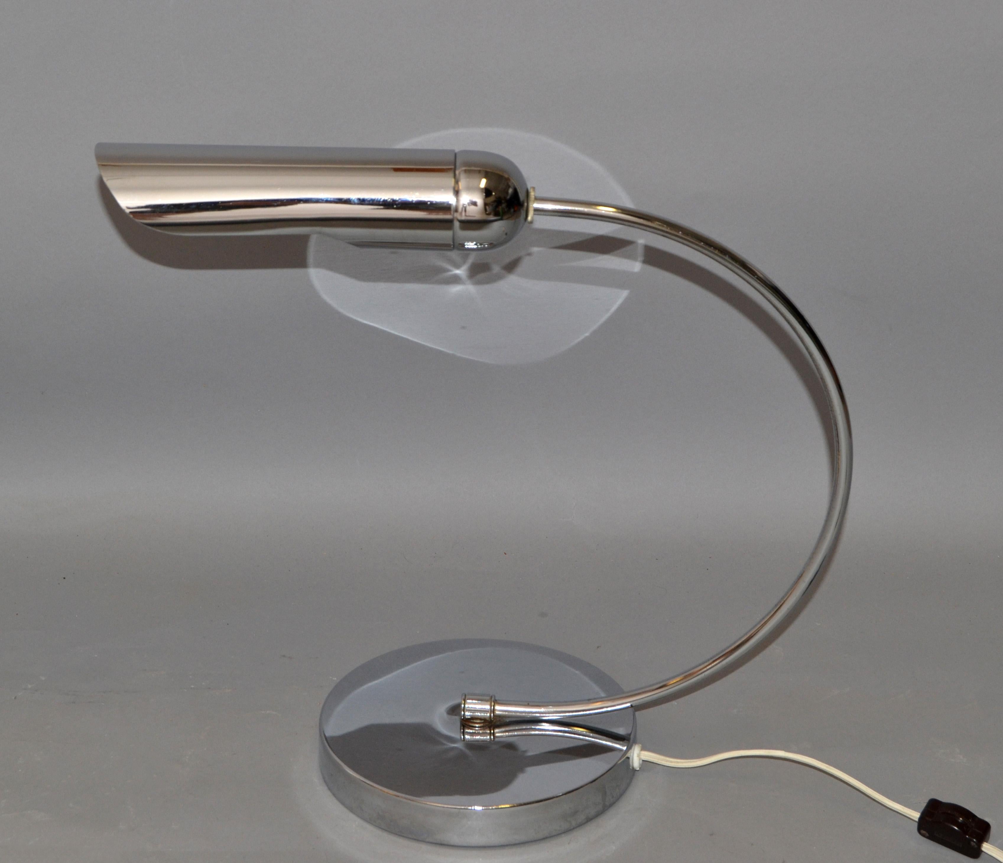 Polished Vintage Italian Arch Chrome & Steel Table Desk Lamp Mid-Century Modern, 1980 For Sale