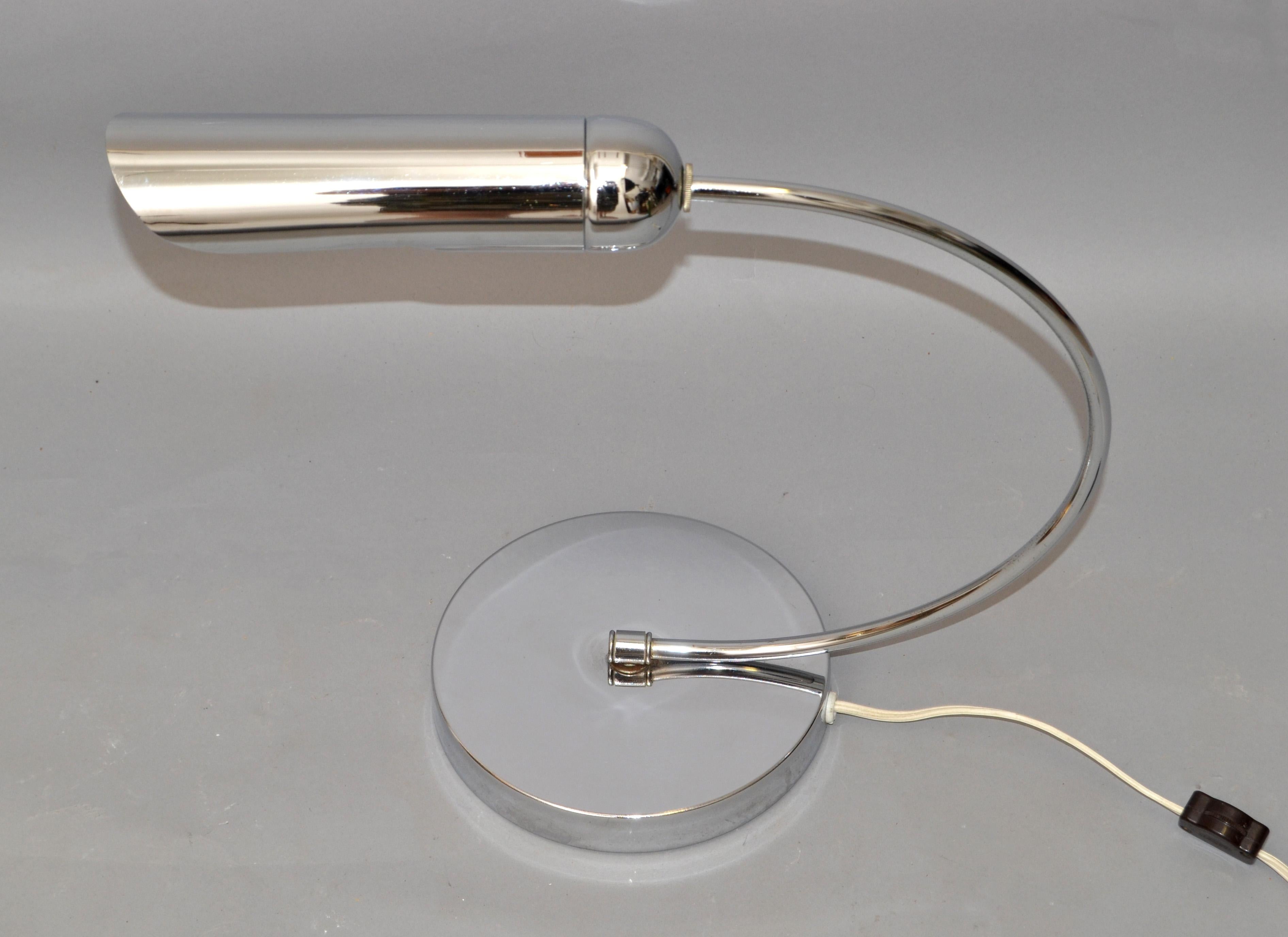 20th Century Vintage Italian Arch Chrome & Steel Table Desk Lamp Mid-Century Modern, 1980 For Sale