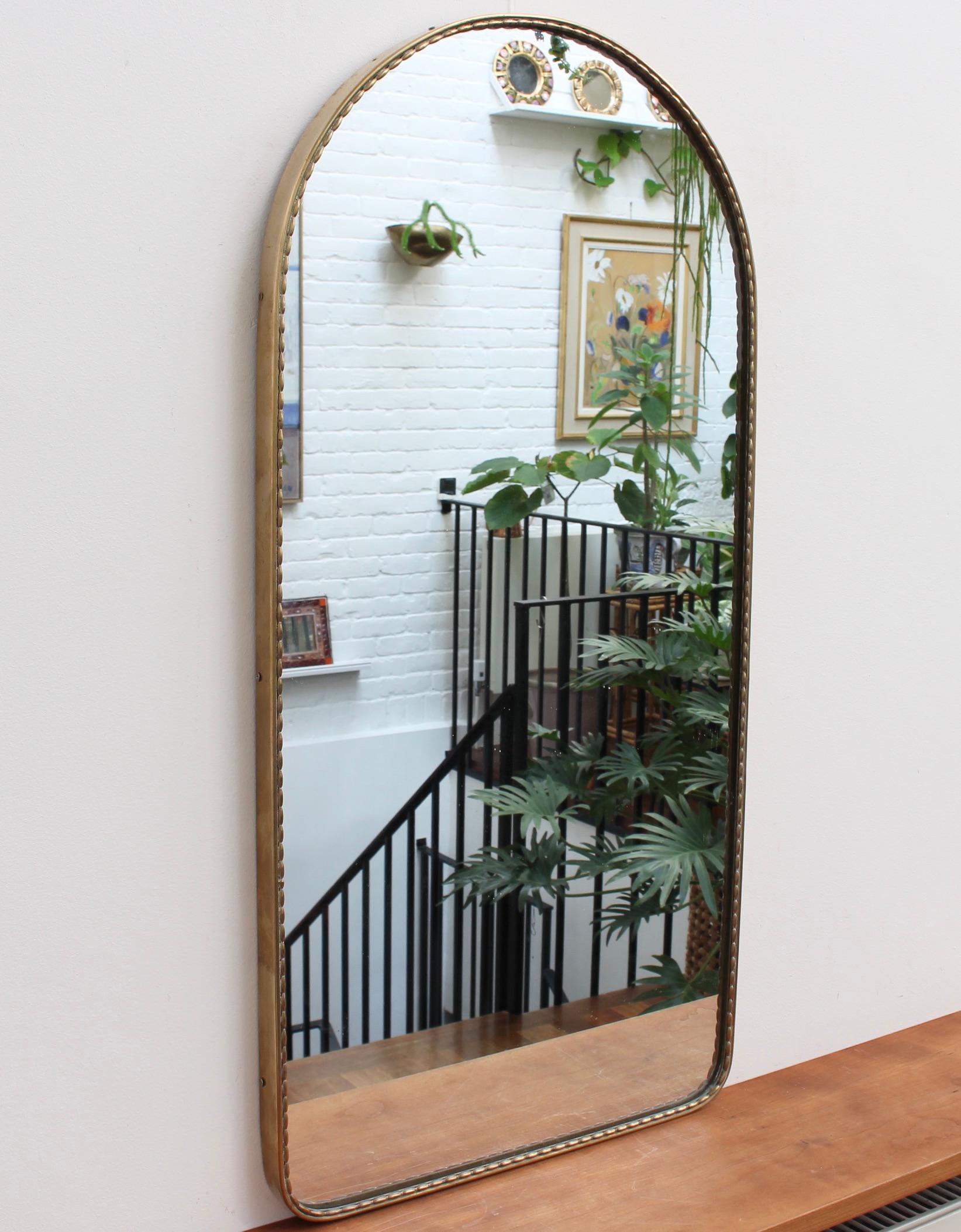 Mid-Century Modern Vintage Italian Arch-Shaped Wall Mirror with Brass Frame, circa 1950s