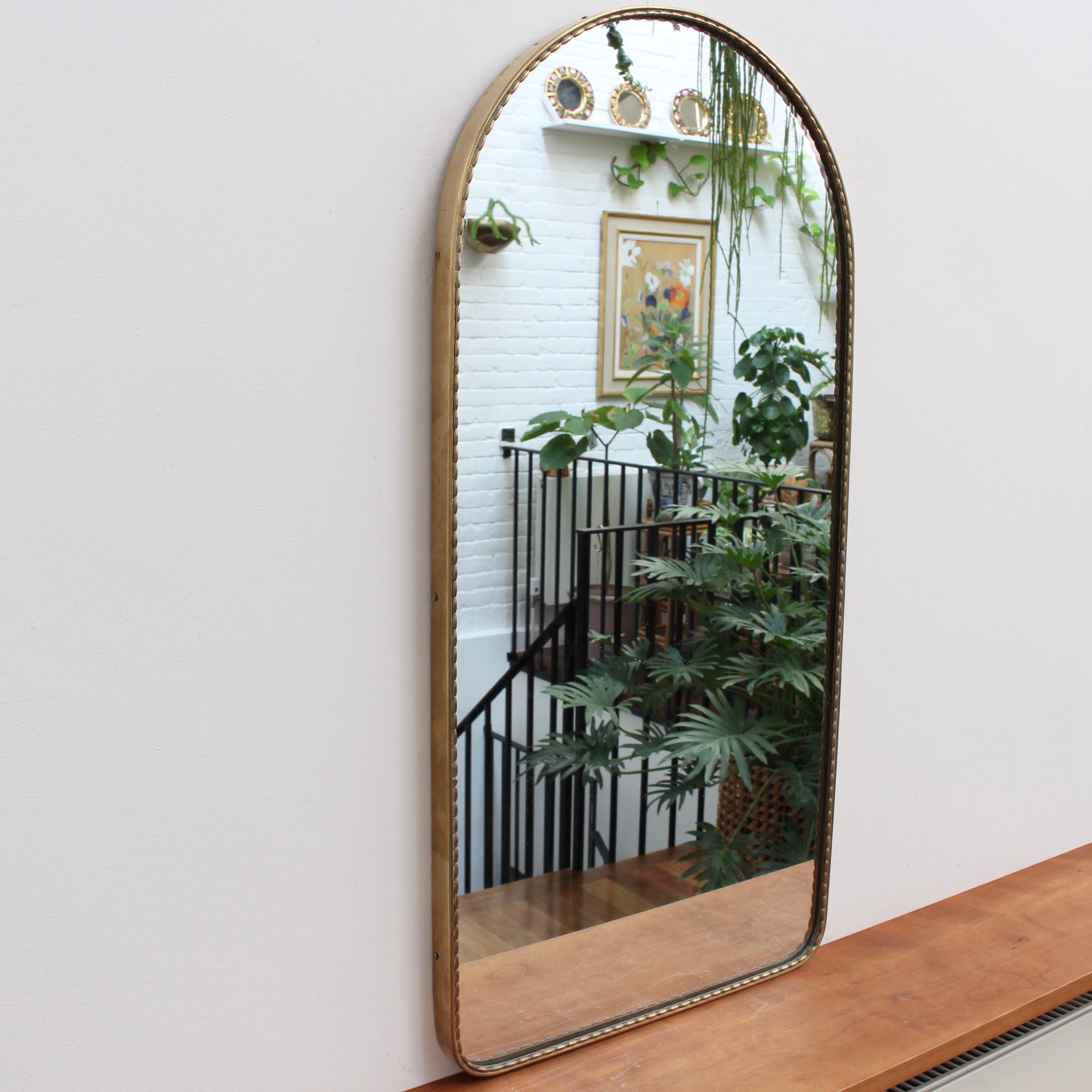 Vintage Italian Arch-Shaped Wall Mirror with Brass Frame, circa 1950s In Fair Condition In London, GB
