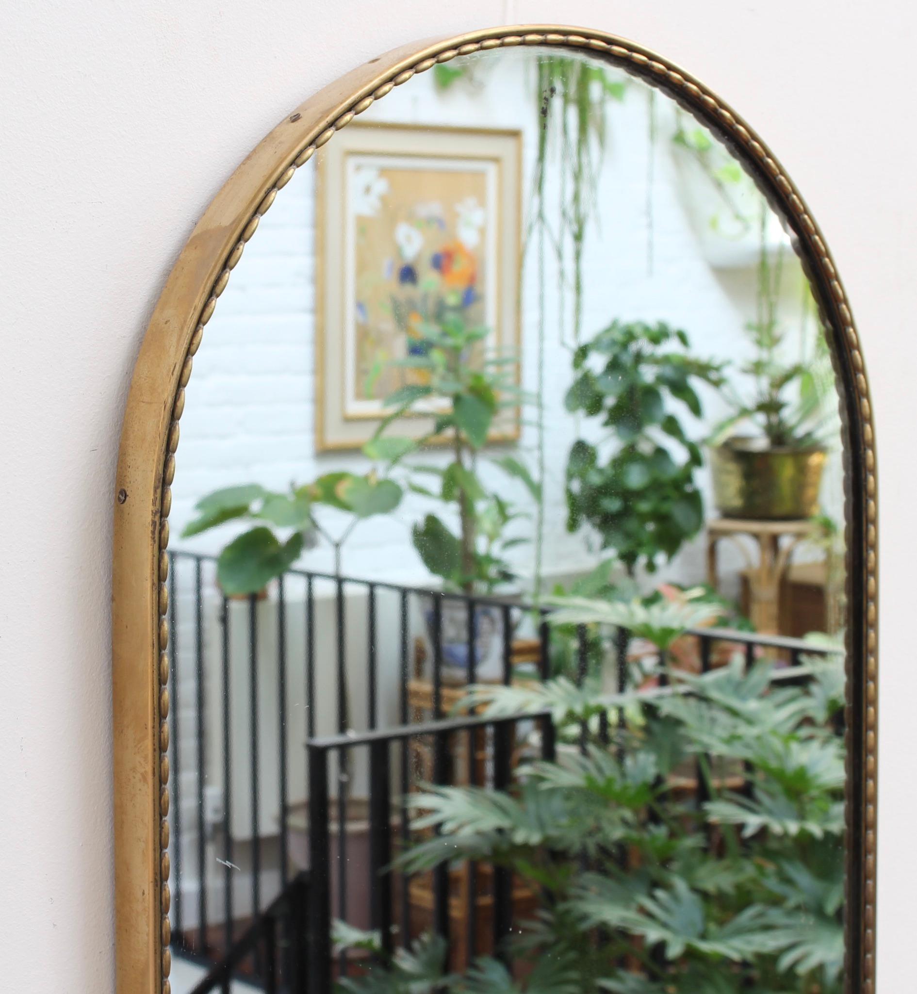 Mid-20th Century Vintage Italian Arch-Shaped Wall Mirror with Brass Frame, circa 1950s